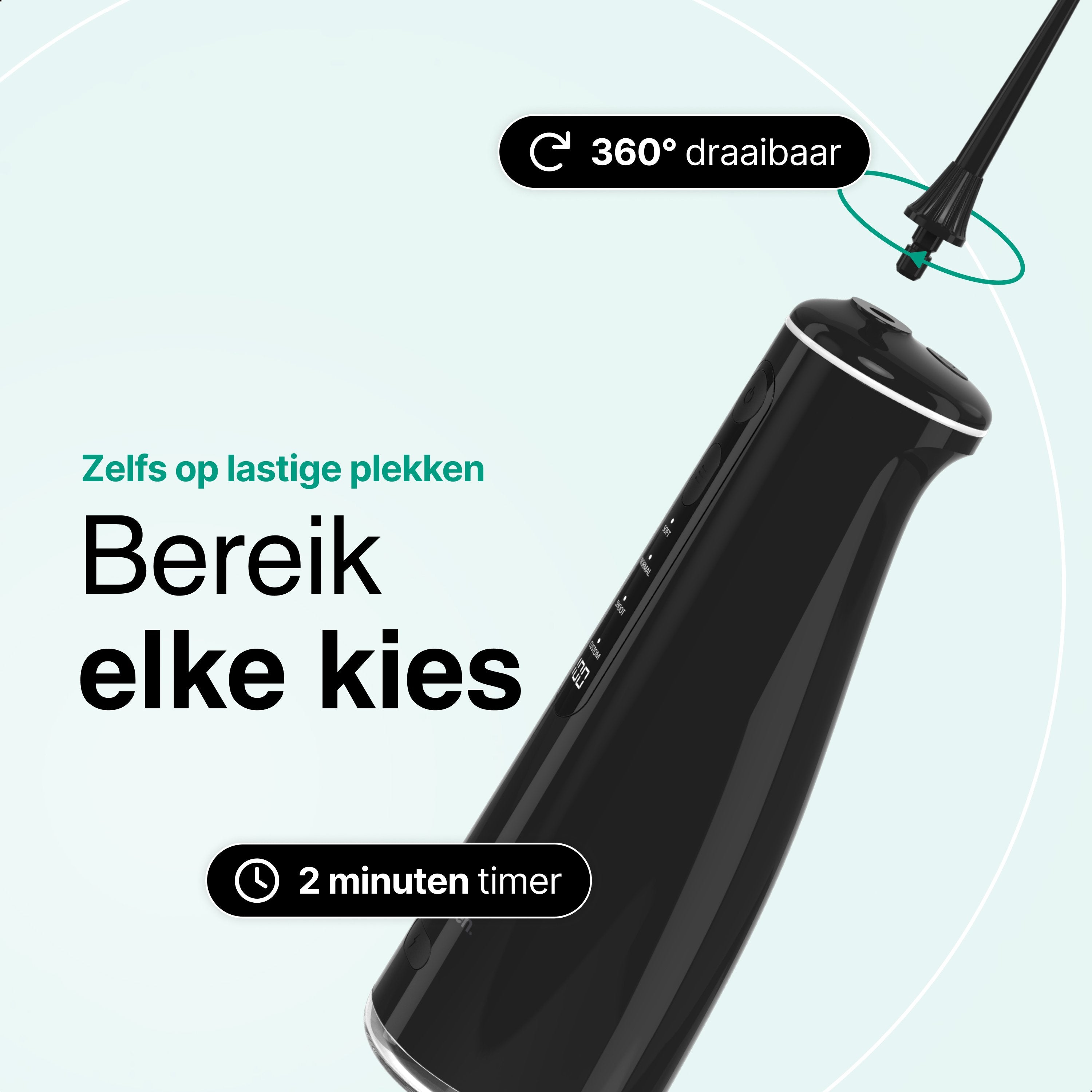 Waterflosser - Monddouche - 6 opzetstukken - 4 Standen - Elektrisch Flosapparaat - Waterdicht - Draadloos en Oplaadbaar - Zwart - Vivid Green