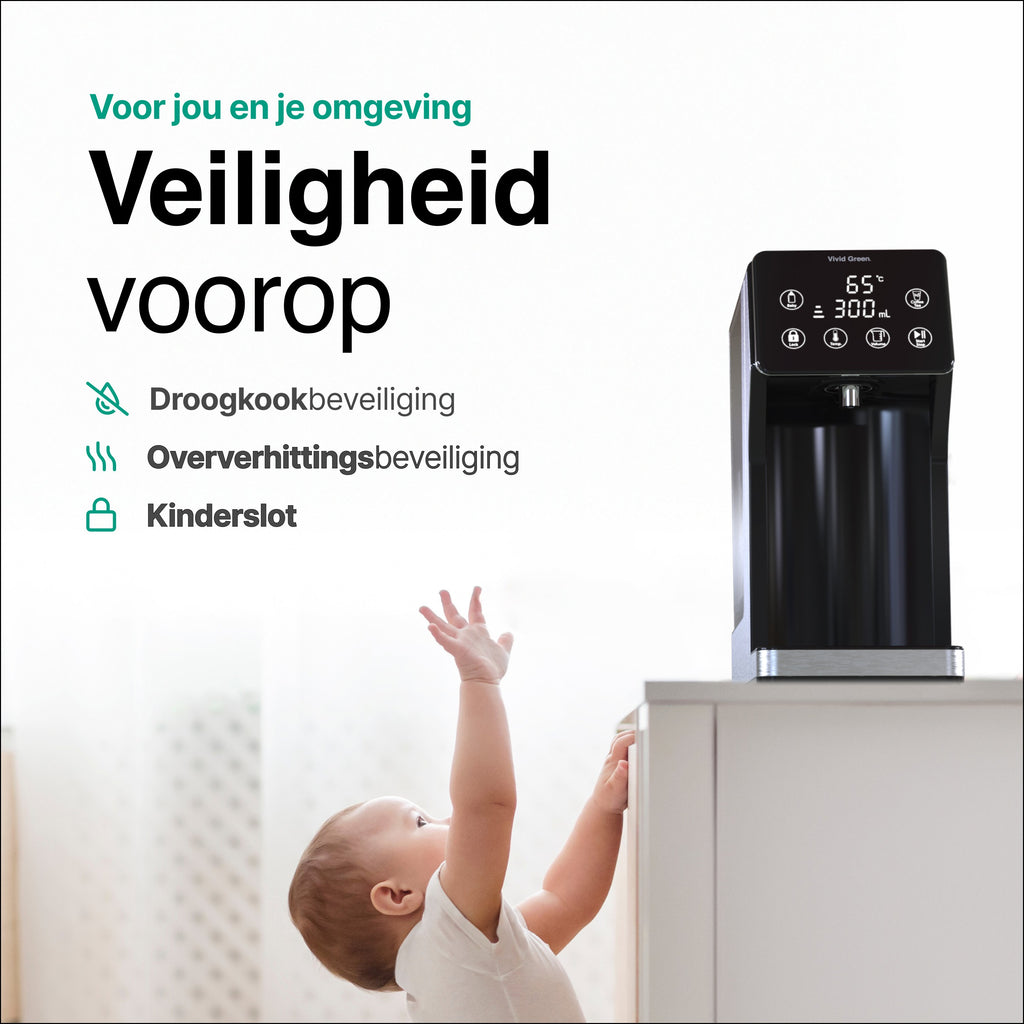 Heetwaterdispenser 3L - 40° 100° - 100/200/300/400ml - Instant Waterkoker - RVS- Vivid Green