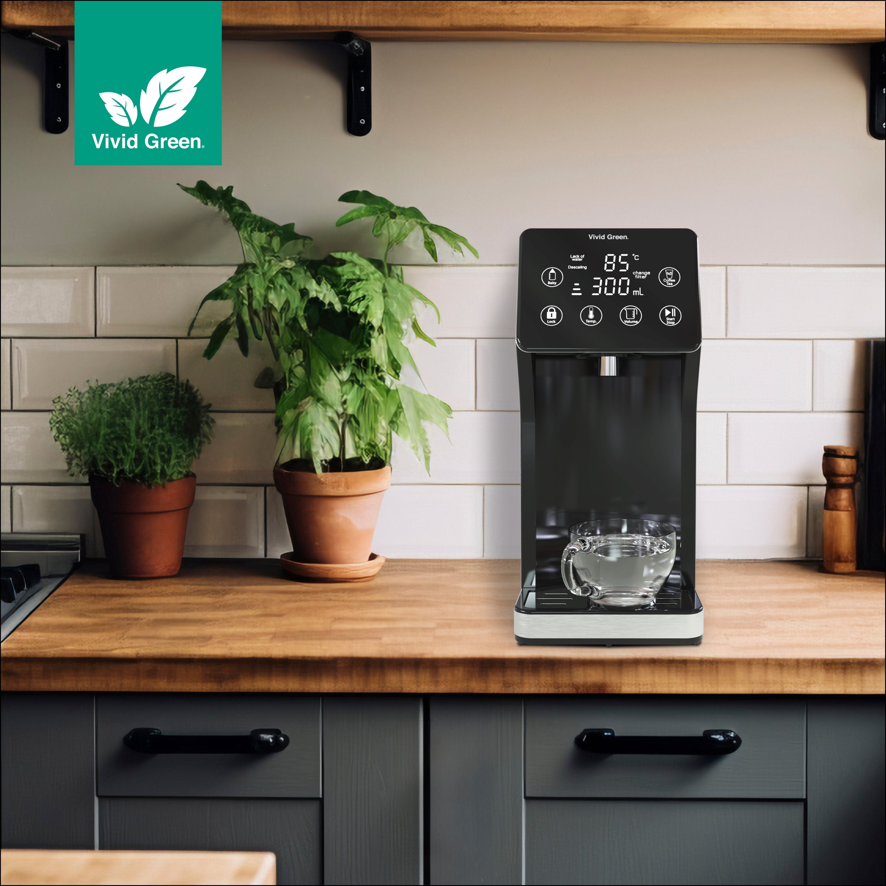 Heetwaterdispenser 3L - 40° 100° - 100/200/300/400ml - Instant Waterkoker - RVS- Vivid Green
