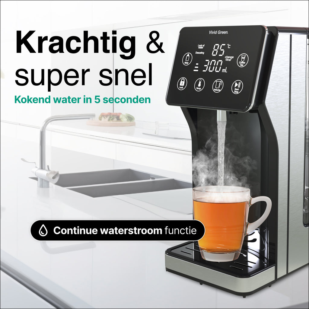 Heetwaterdispenser 3L - 40° 100° - 100/200/300/400ml - Instant Waterkoker - RVS- Vivid Green