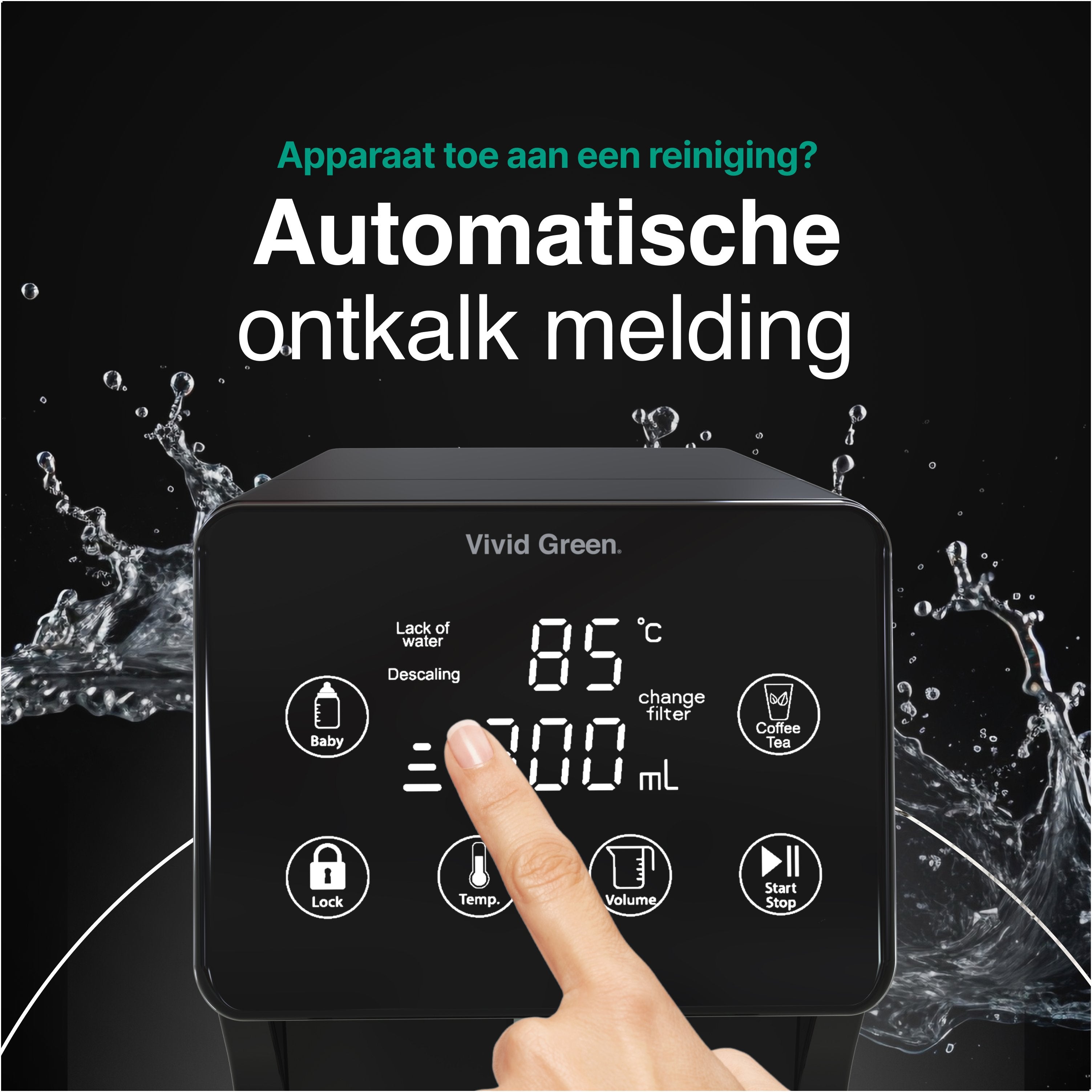 Heetwaterdispenser 3L - 40° 100° - 100/200/300/400ml - Instant Waterkoker - RVS- Vivid Green