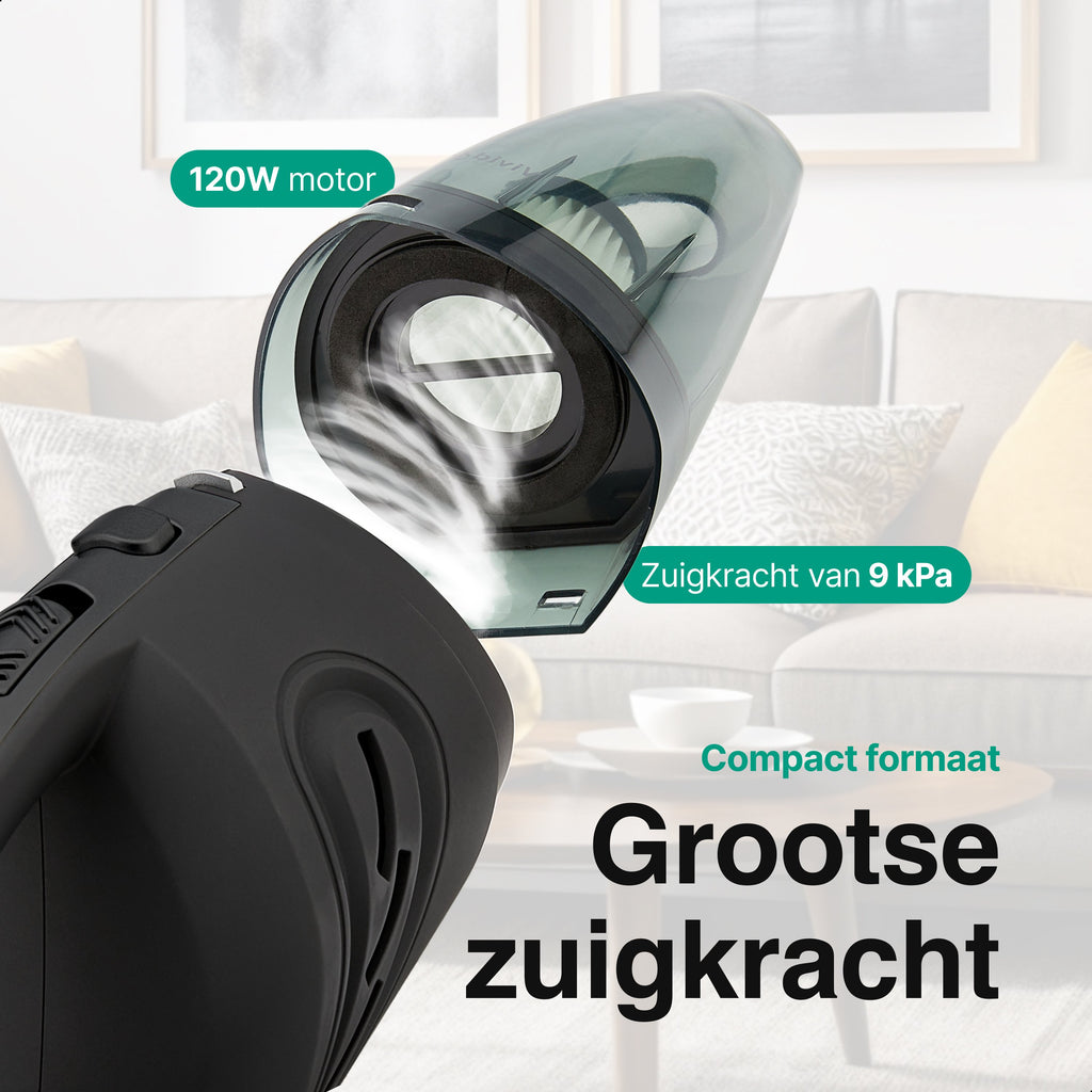 Kruimelzuiger Snoerloos - Handstofzuiger met 5 opzetstukken - Kruimelzuiger - Zwart - Vivid Green
