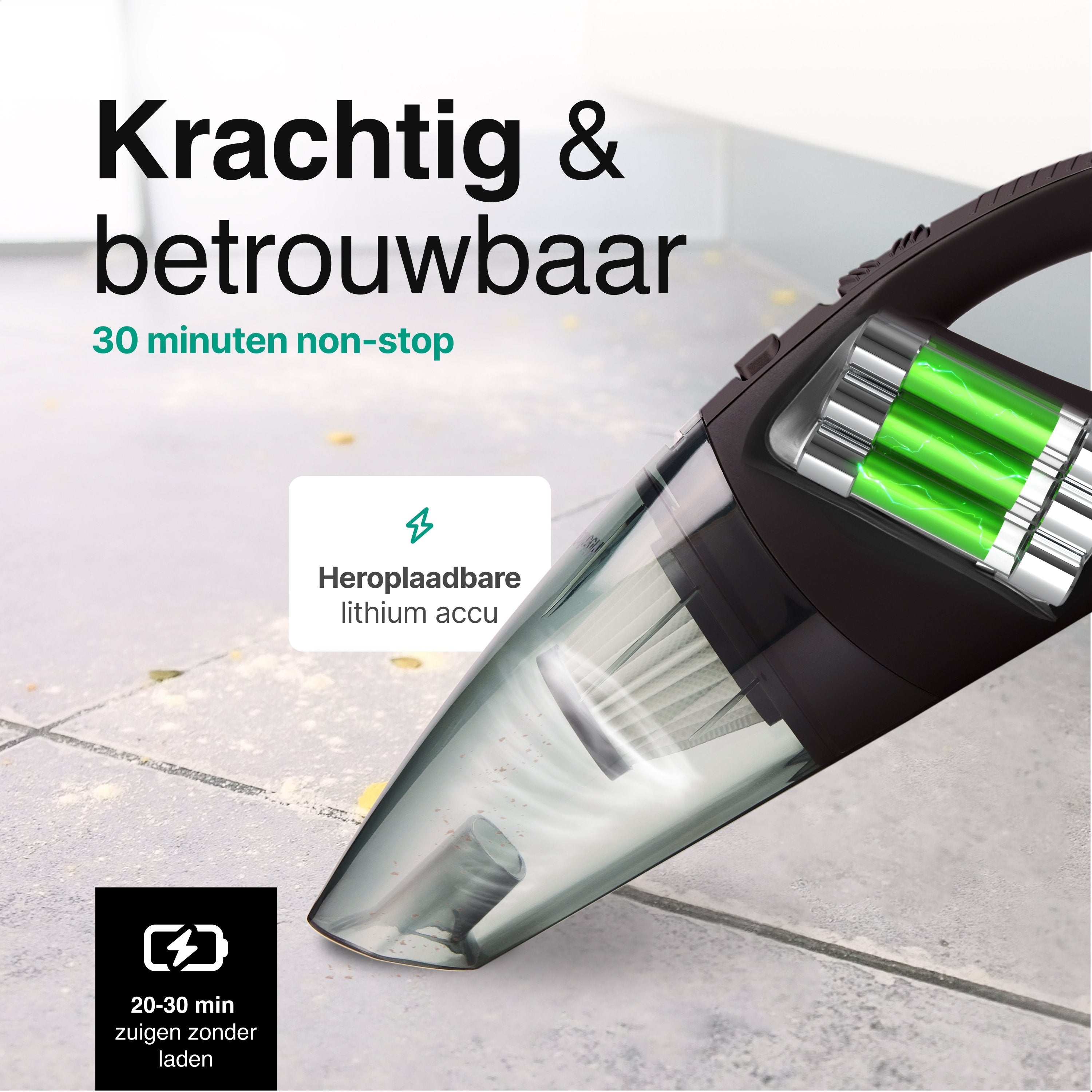 Kruimelzuiger Snoerloos - Handstofzuiger met 5 opzetstukken - Kruimelzuiger - Zwart - Vivid Green
