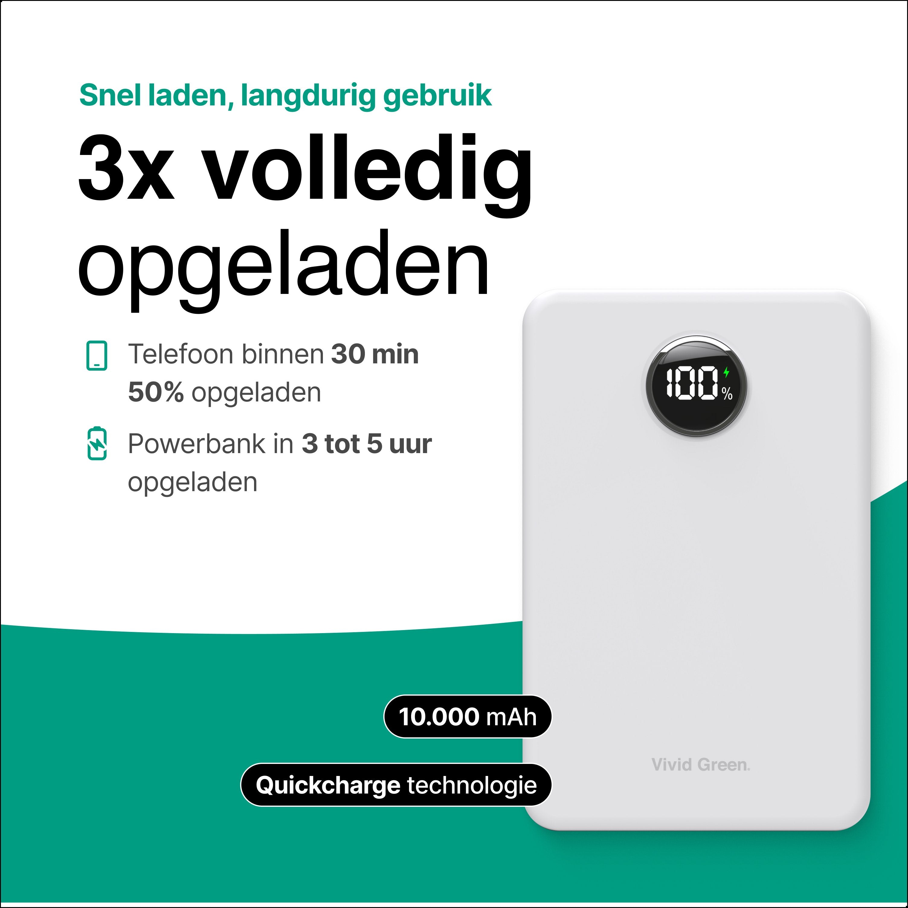 Draadloze Powerbank 10.000 mAh - Wit - Vivid Green