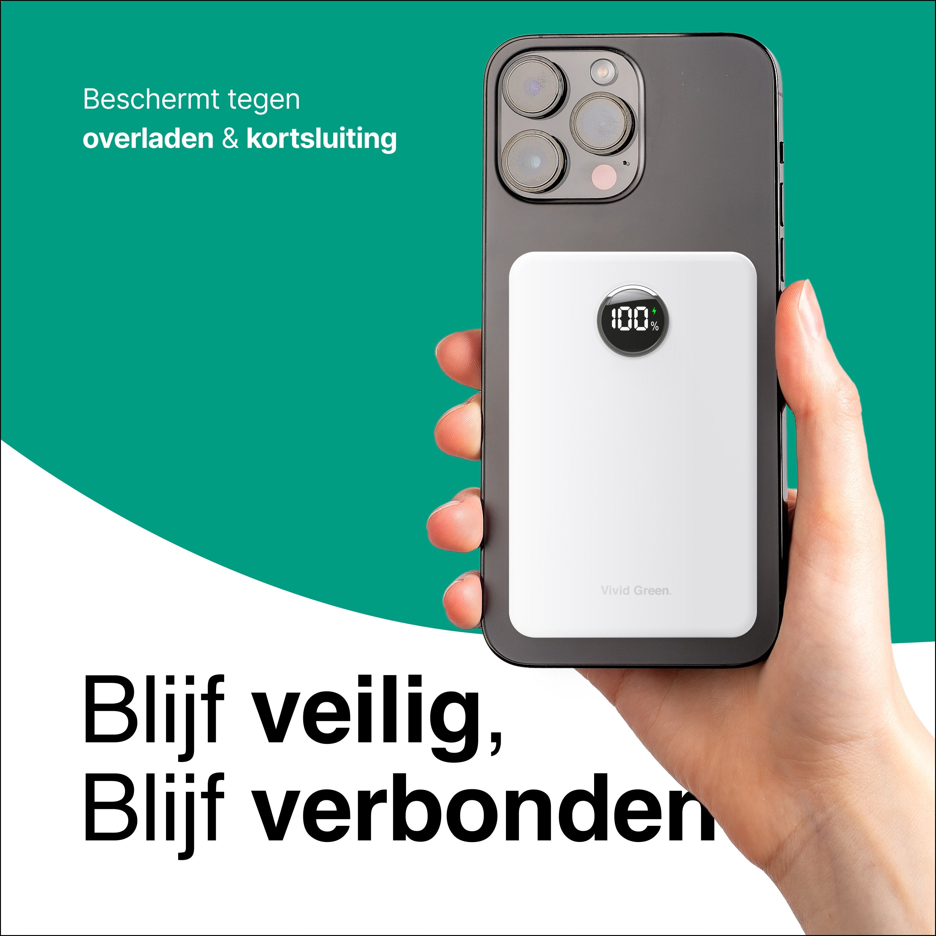 Draadloze Powerbank 10.000 mAh - Wit - Vivid Green