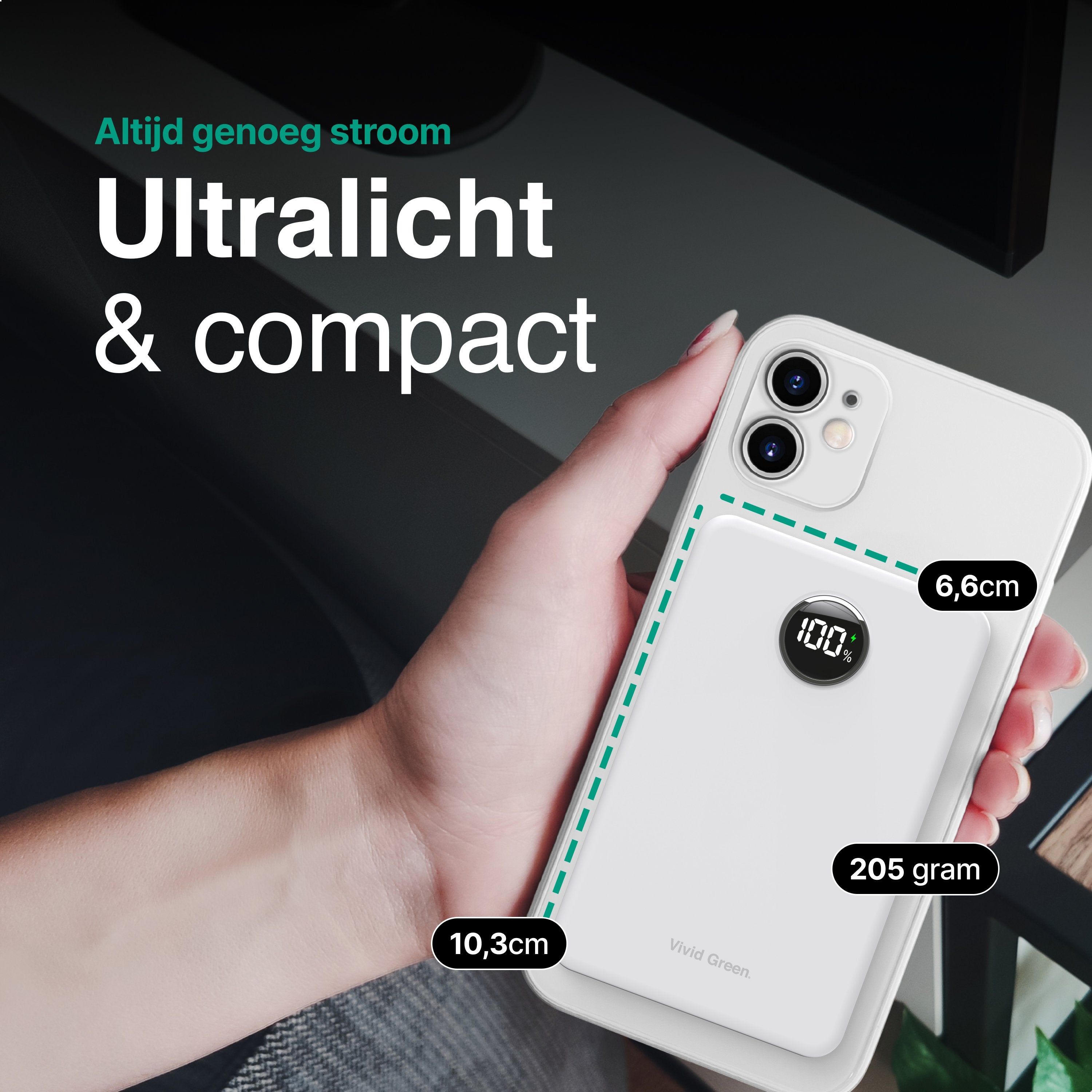 Draadloze Powerbank 10.000 mAh - Wit - Vivid Green