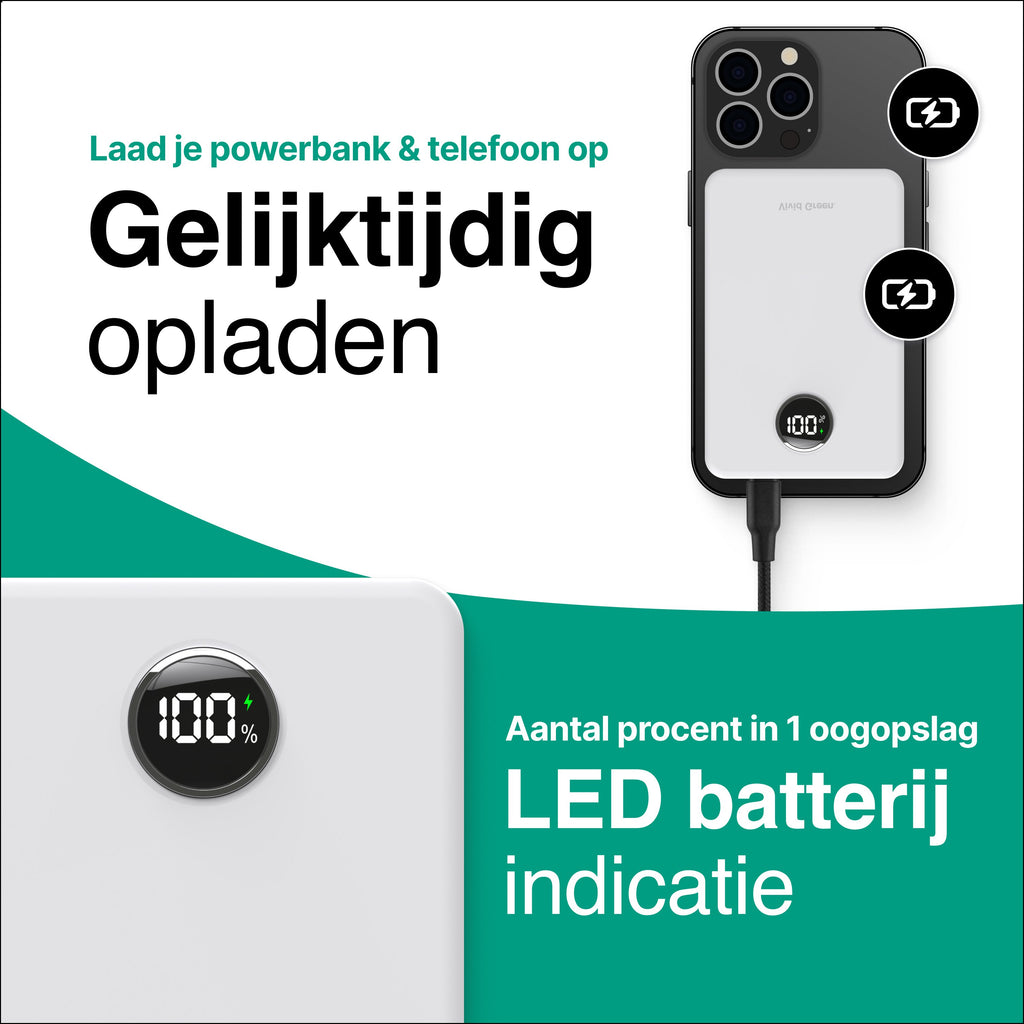 Draadloze Powerbank 10.000 mAh - Wit - Vivid Green