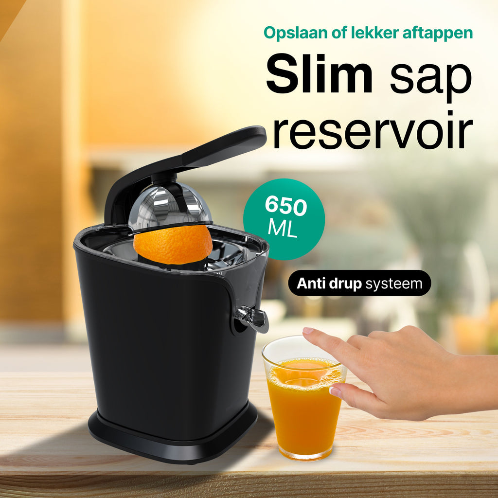 Elektrische Citruspers met Instelbaar Pulpfilter - 160W - 650ml - Sinaasappelpers -Zwart - Vivid Green