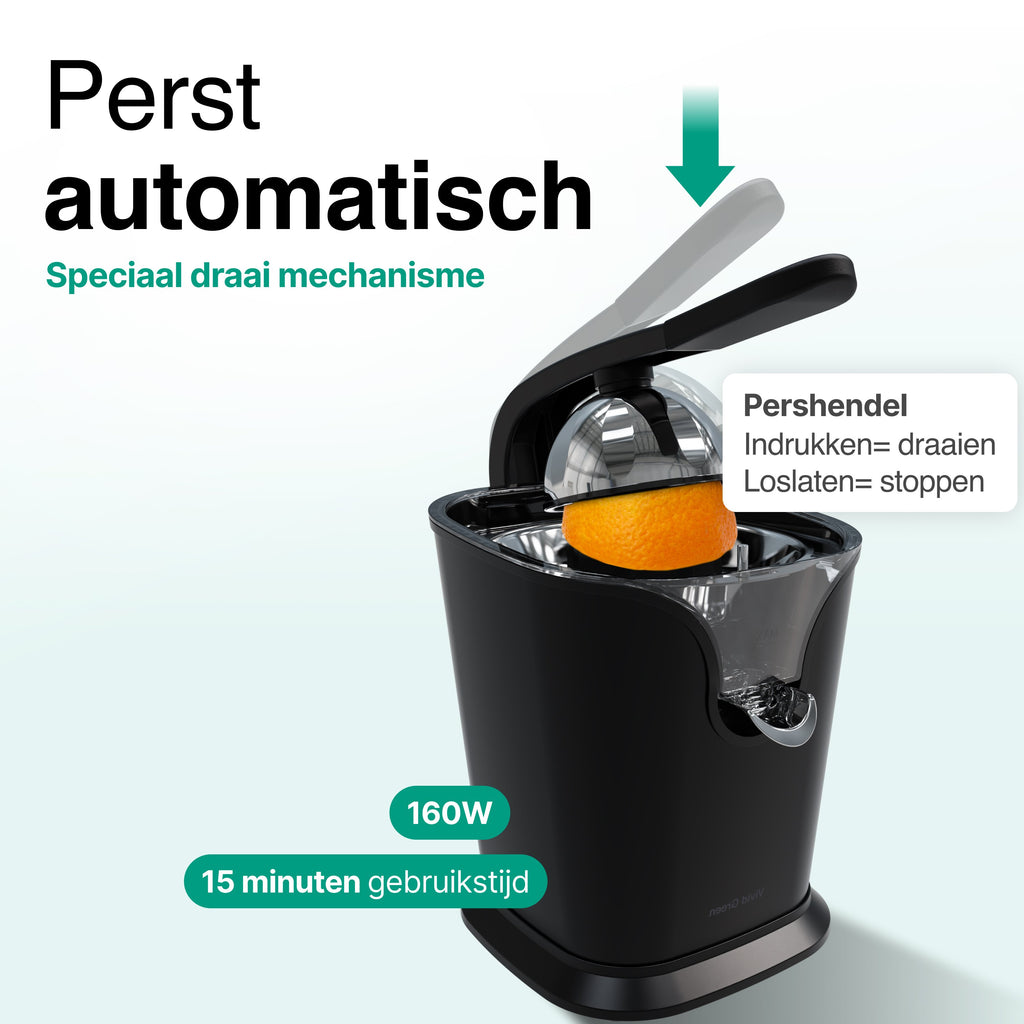 Elektrische Citruspers met Instelbaar Pulpfilter - 160W - 650ml - Sinaasappelpers -Zwart - Vivid Green