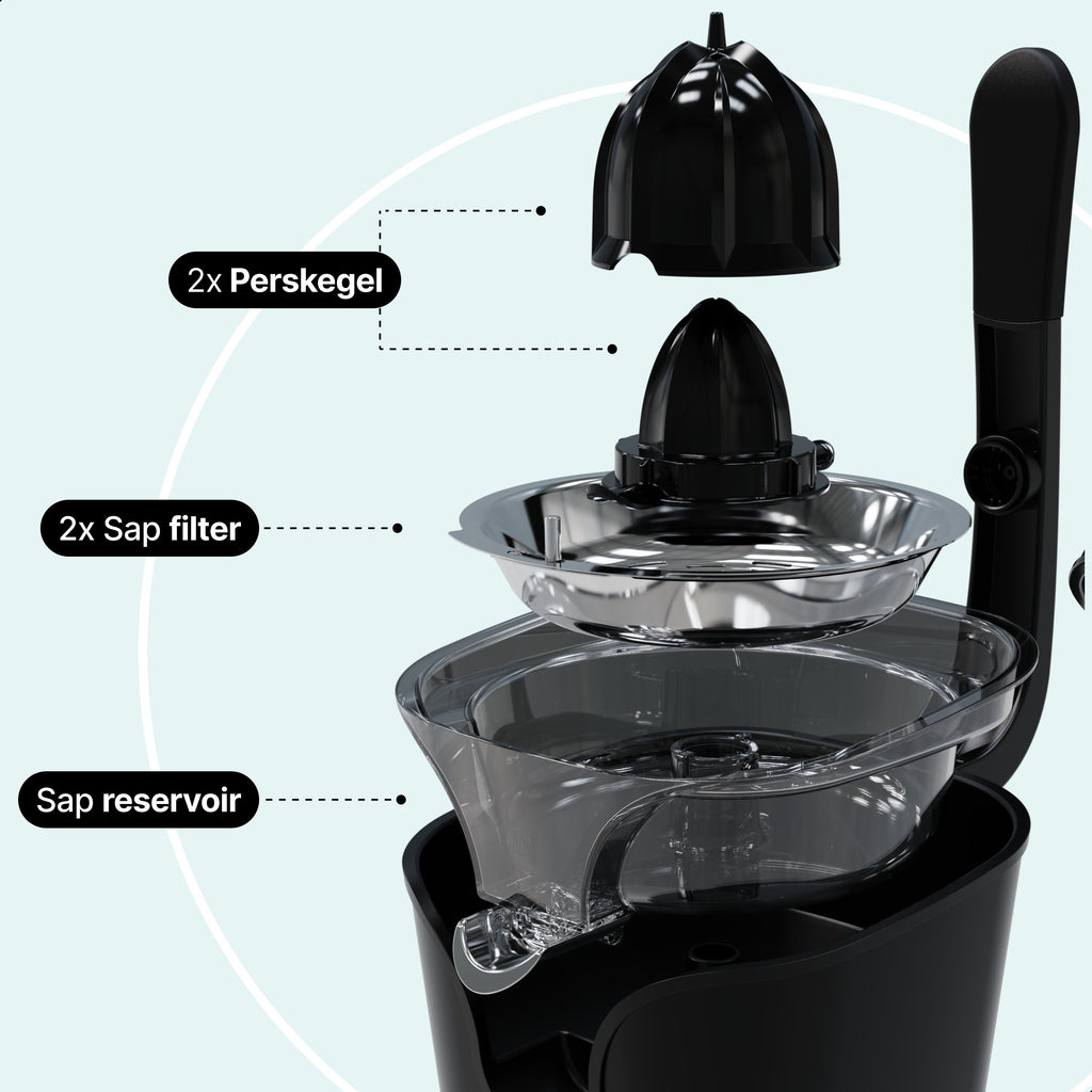 Elektrische Citruspers met Instelbaar Pulpfilter - 160W - 650ml - Sinaasappelpers -Zwart - Vivid Green