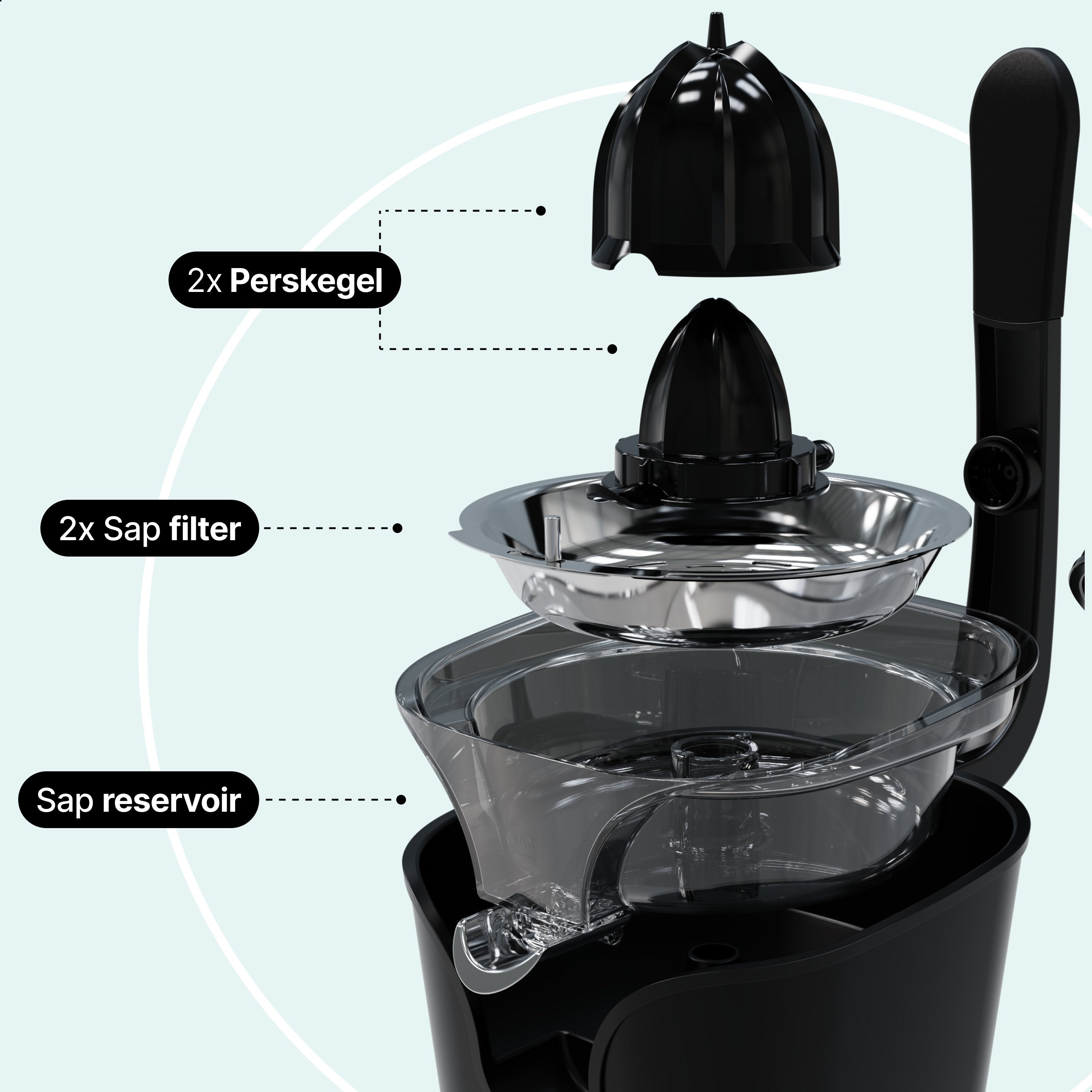 Elektrische Citruspers met Instelbaar Pulpfilter - 160W - 650ml - Sinaasappelpers -Zwart - Vivid Green