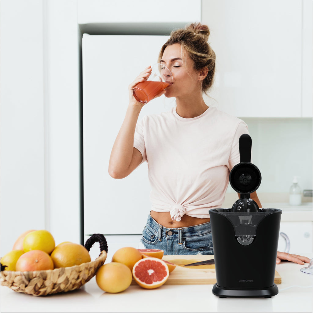Elektrische Citruspers met Instelbaar Pulpfilter - 160W - 650ml - Sinaasappelpers -Zwart - Vivid Green