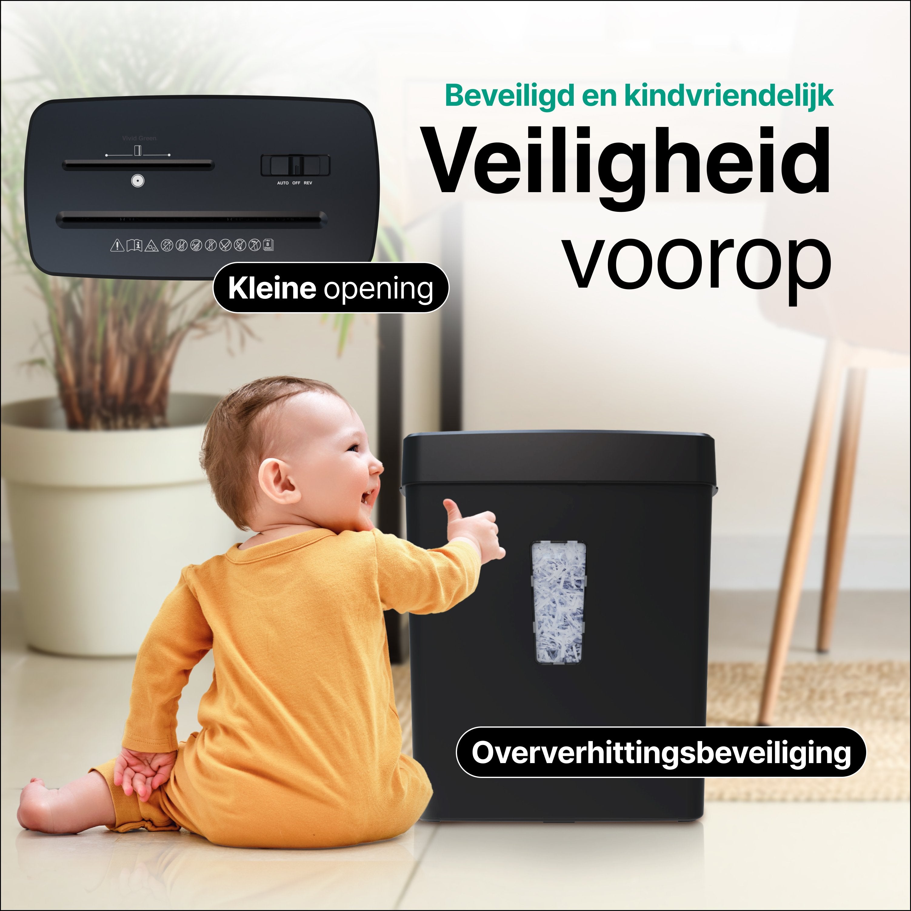 Papierversnipperaar - 13L - 8 A4 vellen - Creditcard Vernietiger - Zwart - Vivid Green
