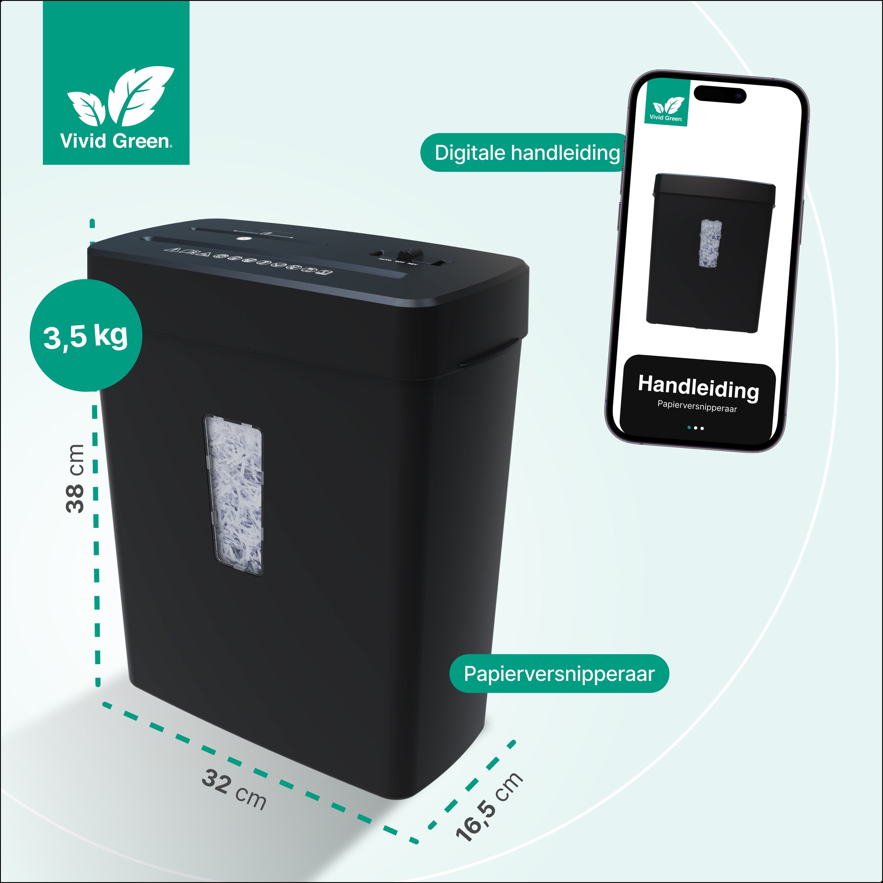 Papierversnipperaar - 13L - 8 A4 vellen - Creditcard Vernietiger - Zwart - Vivid Green