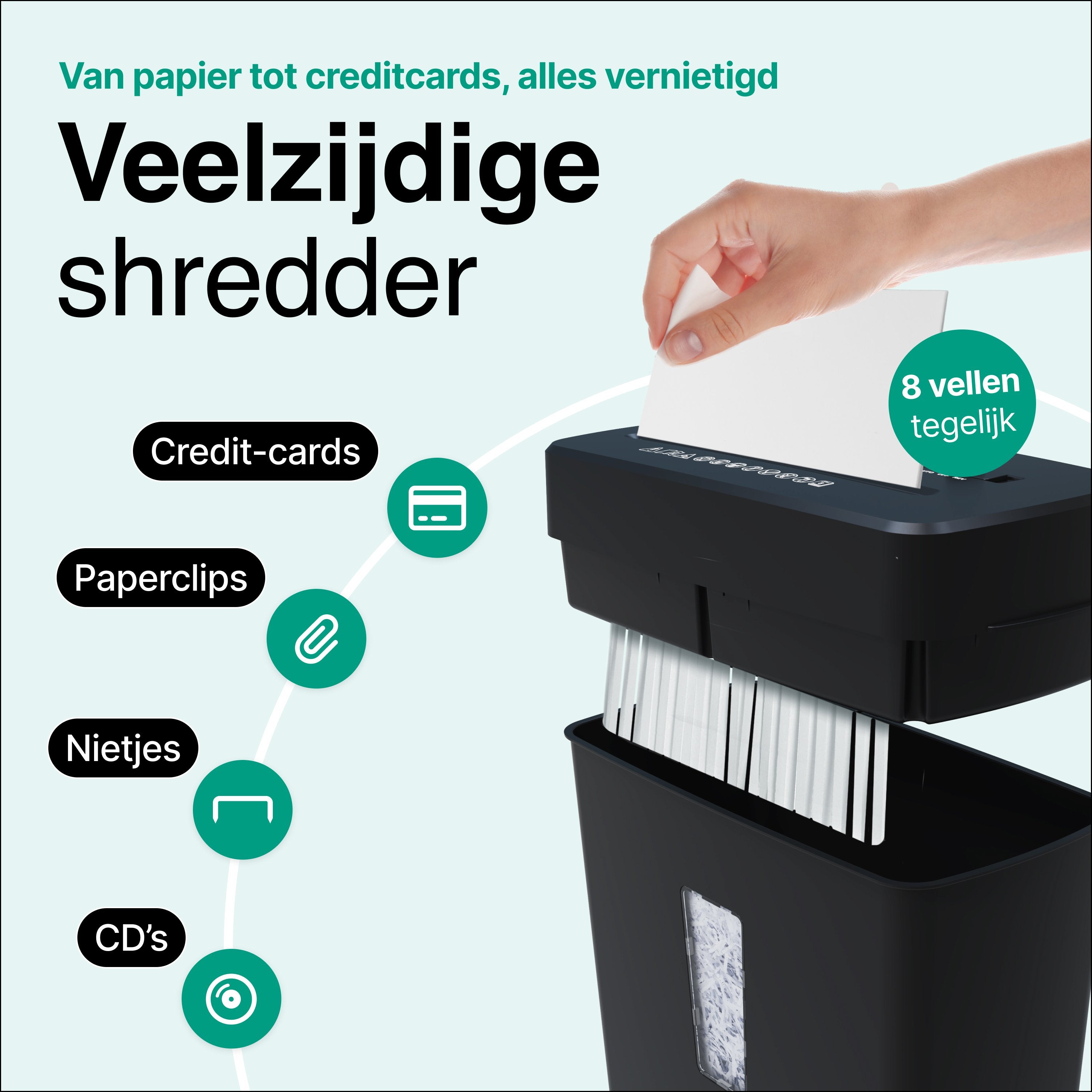 Papierversnipperaar - 13L - 8 A4 vellen - Creditcard Vernietiger - Zwart - Vivid Green