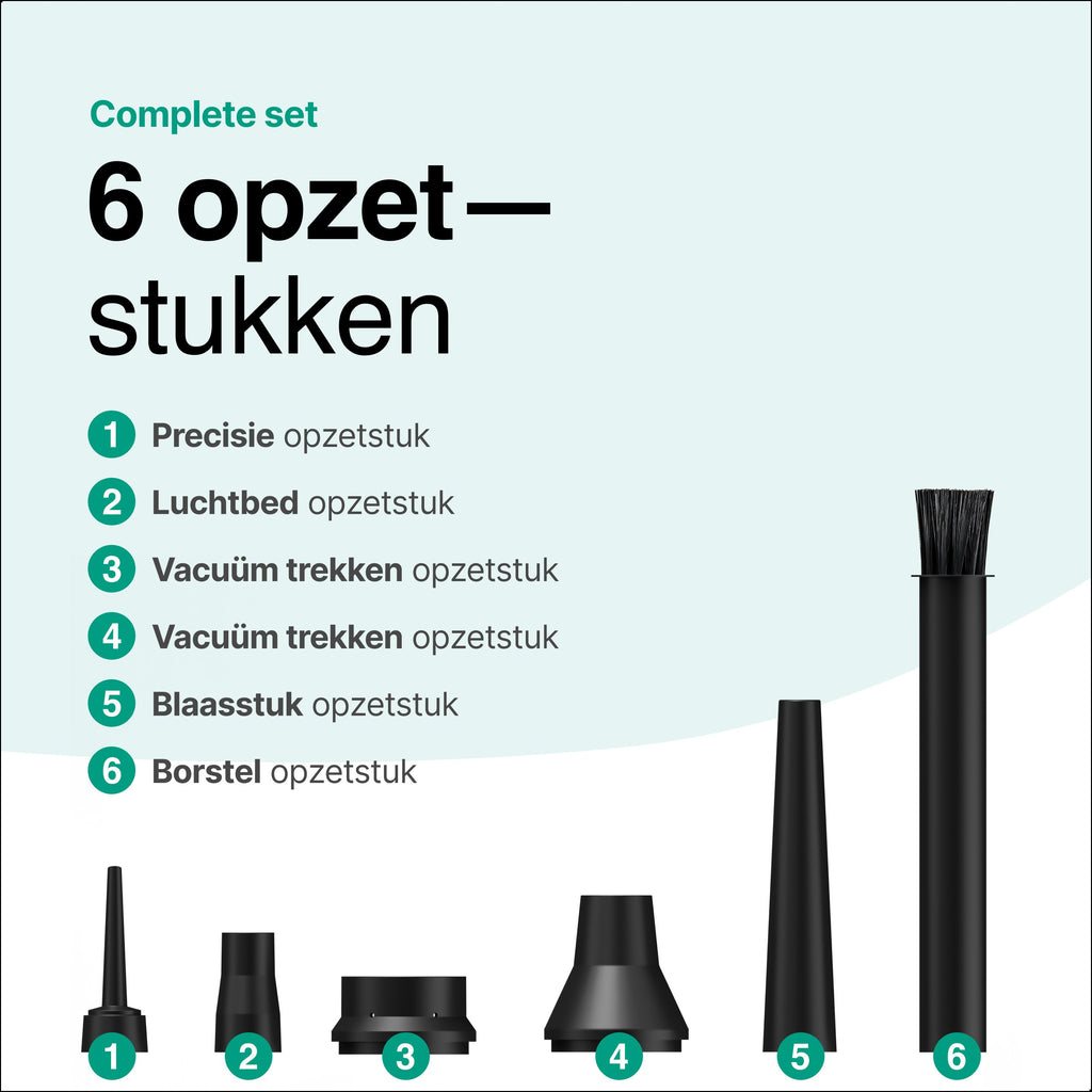 Airduster - 50.000 RPM - Stofreiniger - Perslucht - 3 standen - Draadloos en Oplaadbaar - Zwart - Vivid Green