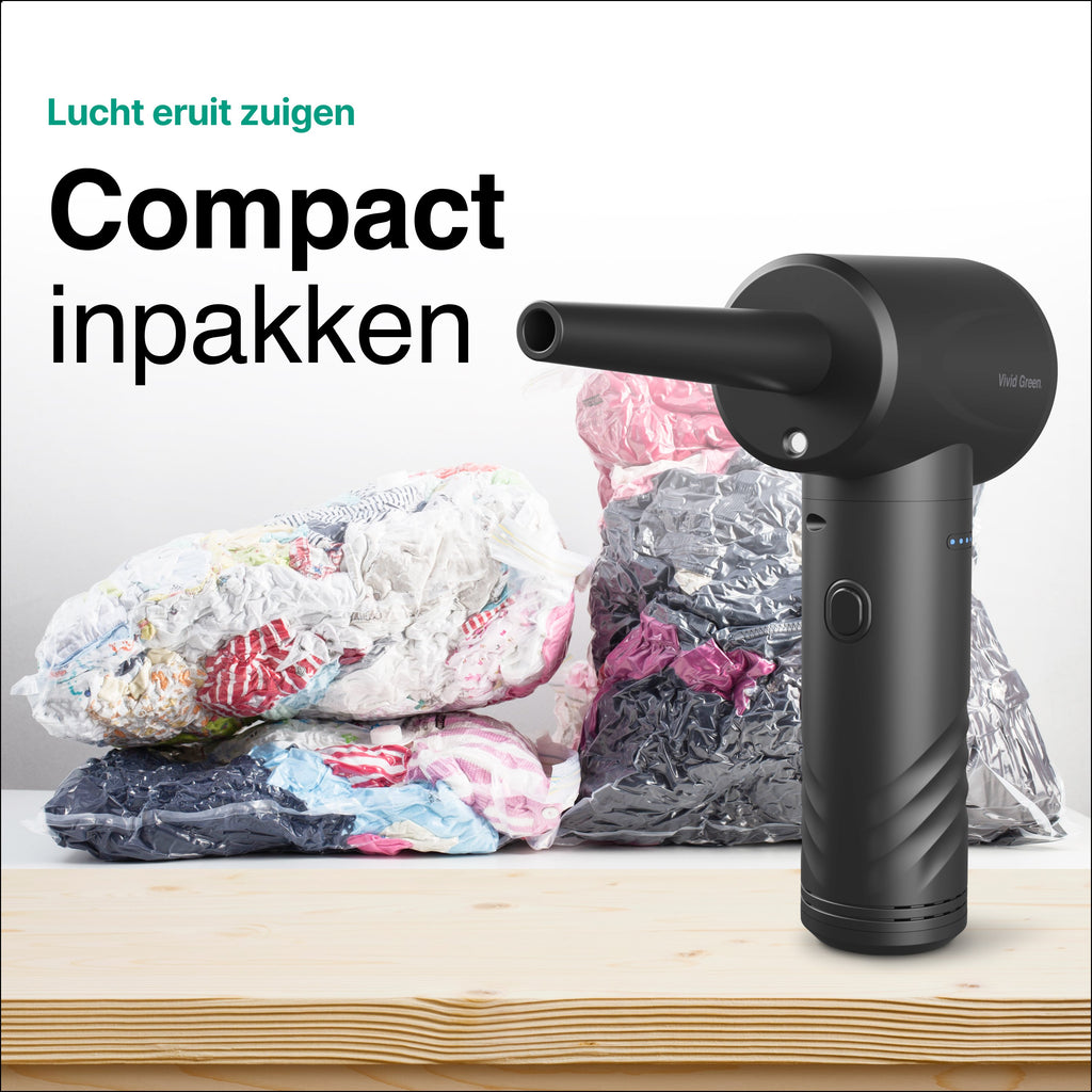 Airduster - 50.000 RPM - Stofreiniger - Perslucht - 3 standen - Draadloos en Oplaadbaar - Zwart - Vivid Green