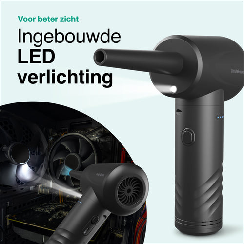 Airduster - 50.000 RPM - Stofreiniger - Perslucht - 3 standen - Draadloos en Oplaadbaar - Zwart - Vivid Green