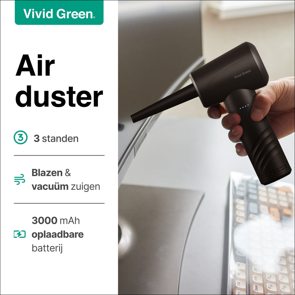 Airduster - 50.000 RPM - Stofreiniger - Perslucht - 3 standen - Draadloos en Oplaadbaar - Zwart - Vivid Green