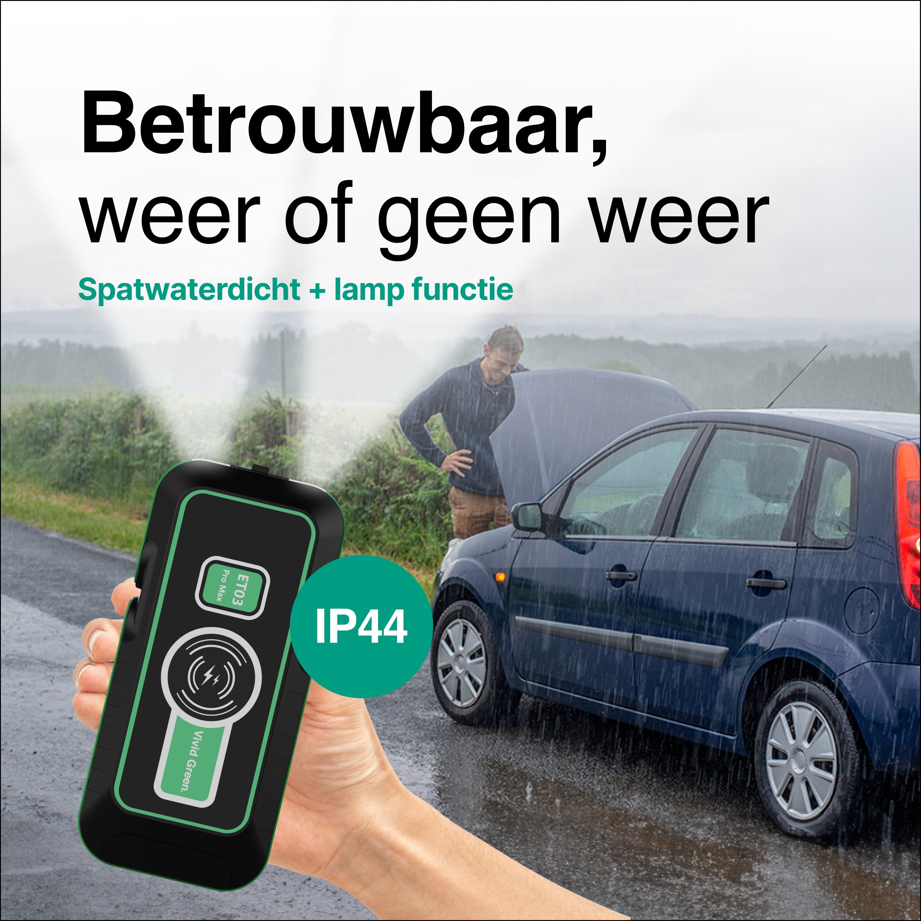 Jumpstarter 12V voor Auto - 20.000 mAh - 4-in-1 Starthulp Met Powerbank, LED Zaklamp en SOS Noodlicht - In Opbergkoffer - Vivid Green