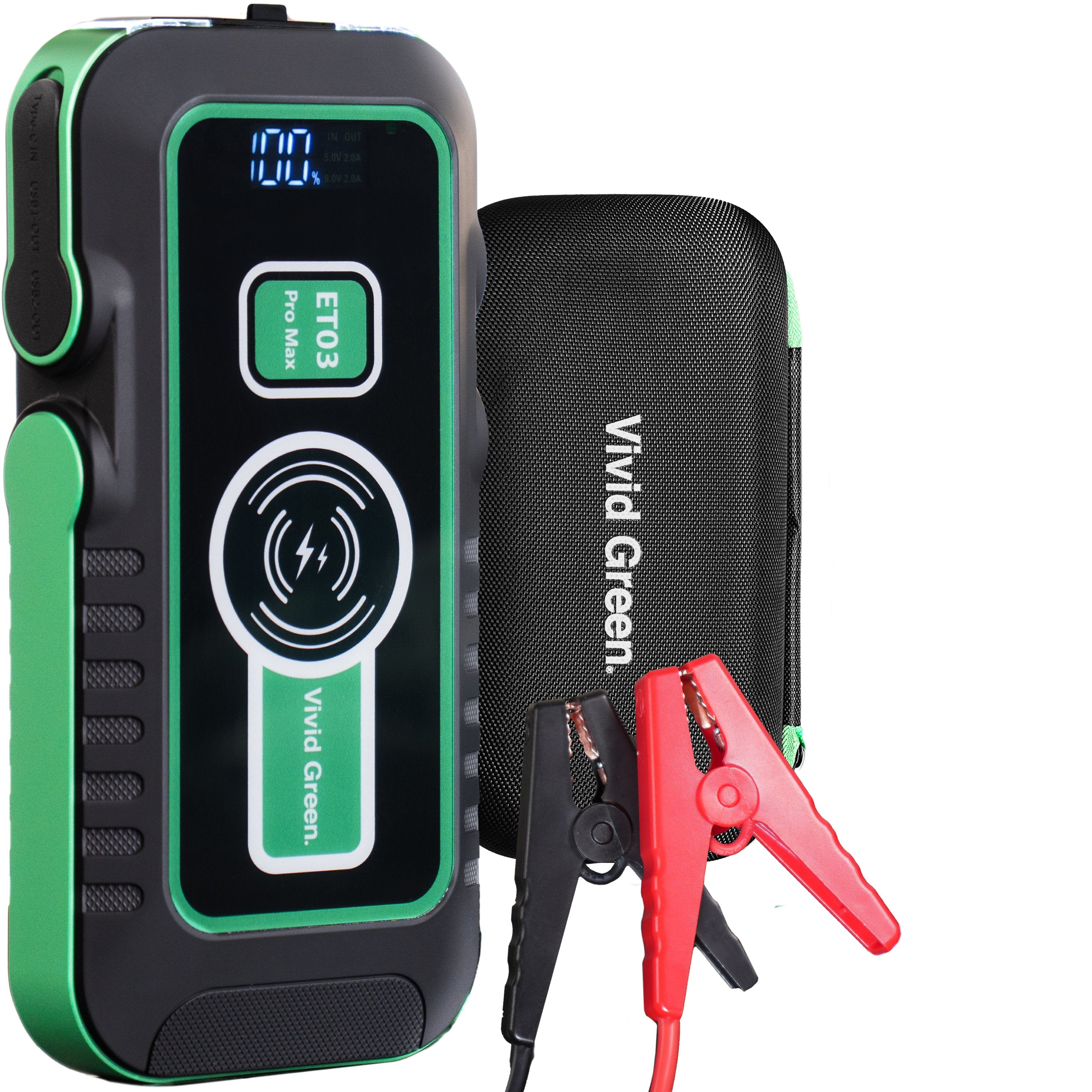 Jumpstarter 12V voor Auto - 20.000 mAh - 4-in-1 Starthulp Met Powerbank, LED Zaklamp en SOS Noodlicht - In Opbergkoffer - Vivid Green