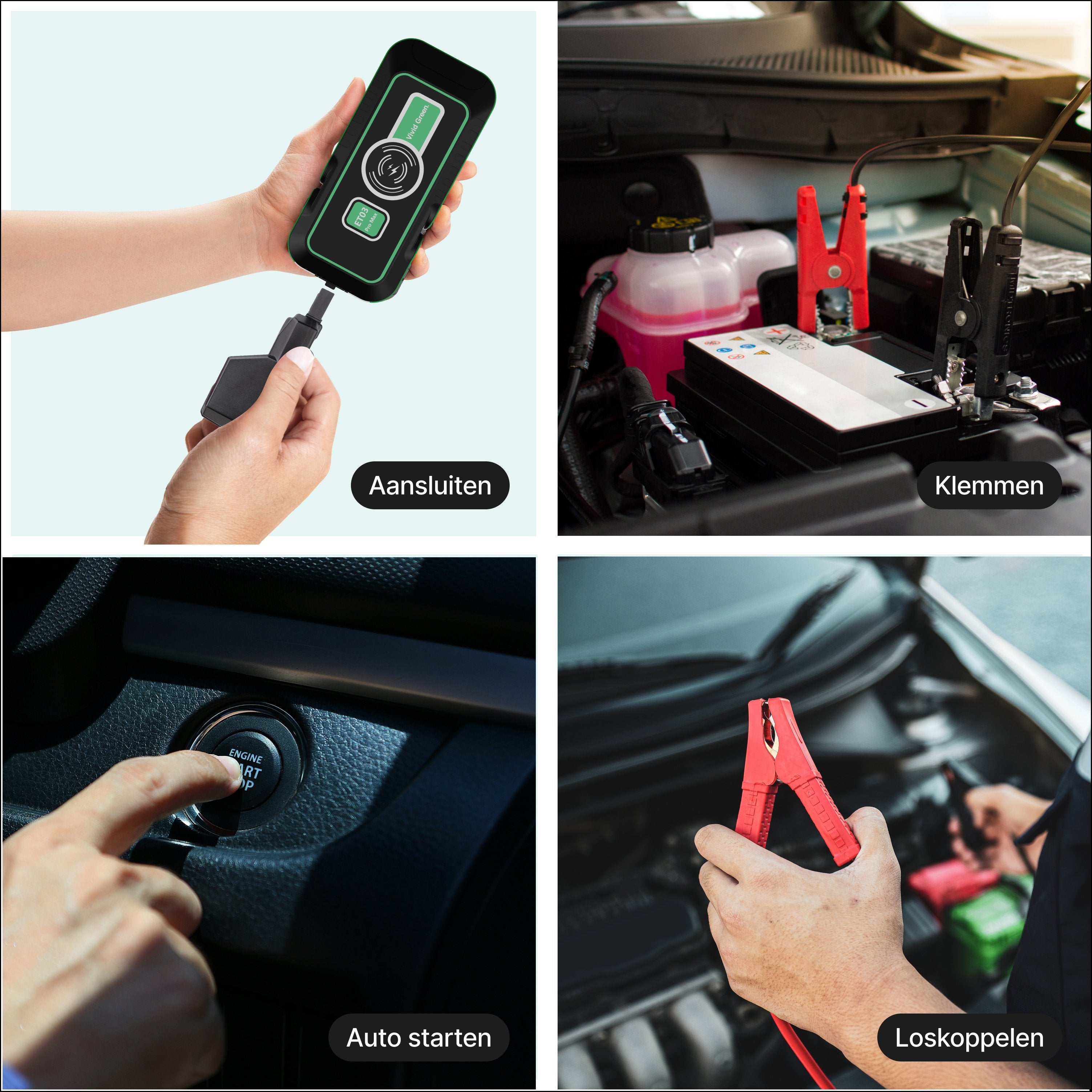 Jumpstarter 12V voor Auto - 20.000 mAh - 4-in-1 Starthulp Met Powerbank, LED Zaklamp en SOS Noodlicht - In Opbergkoffer - Vivid Green