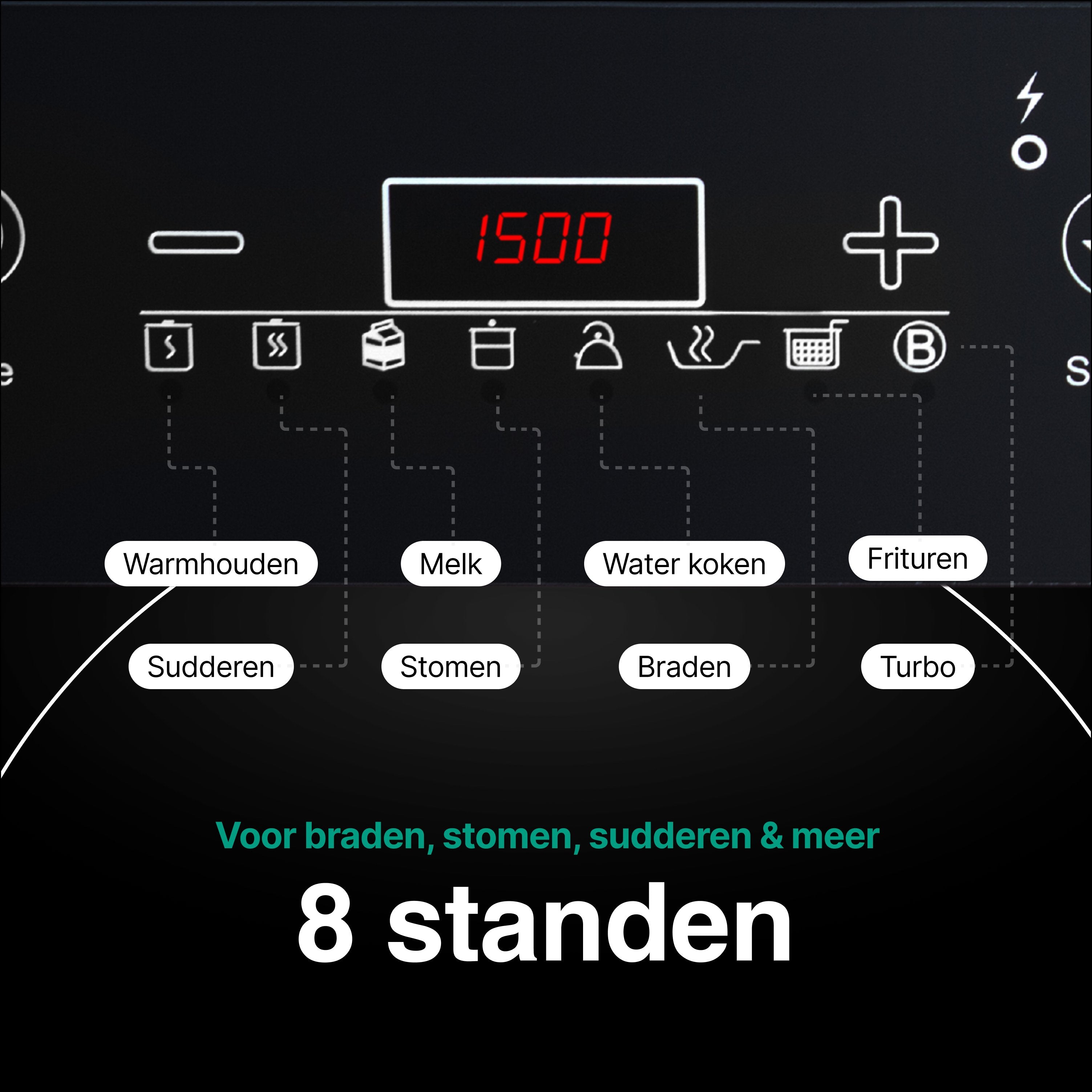 Inductie Kookplaat - Vrijstaand - 2 Pits - 1500 + 2000 Watt - 10 standen - Zwart - Vivid Green