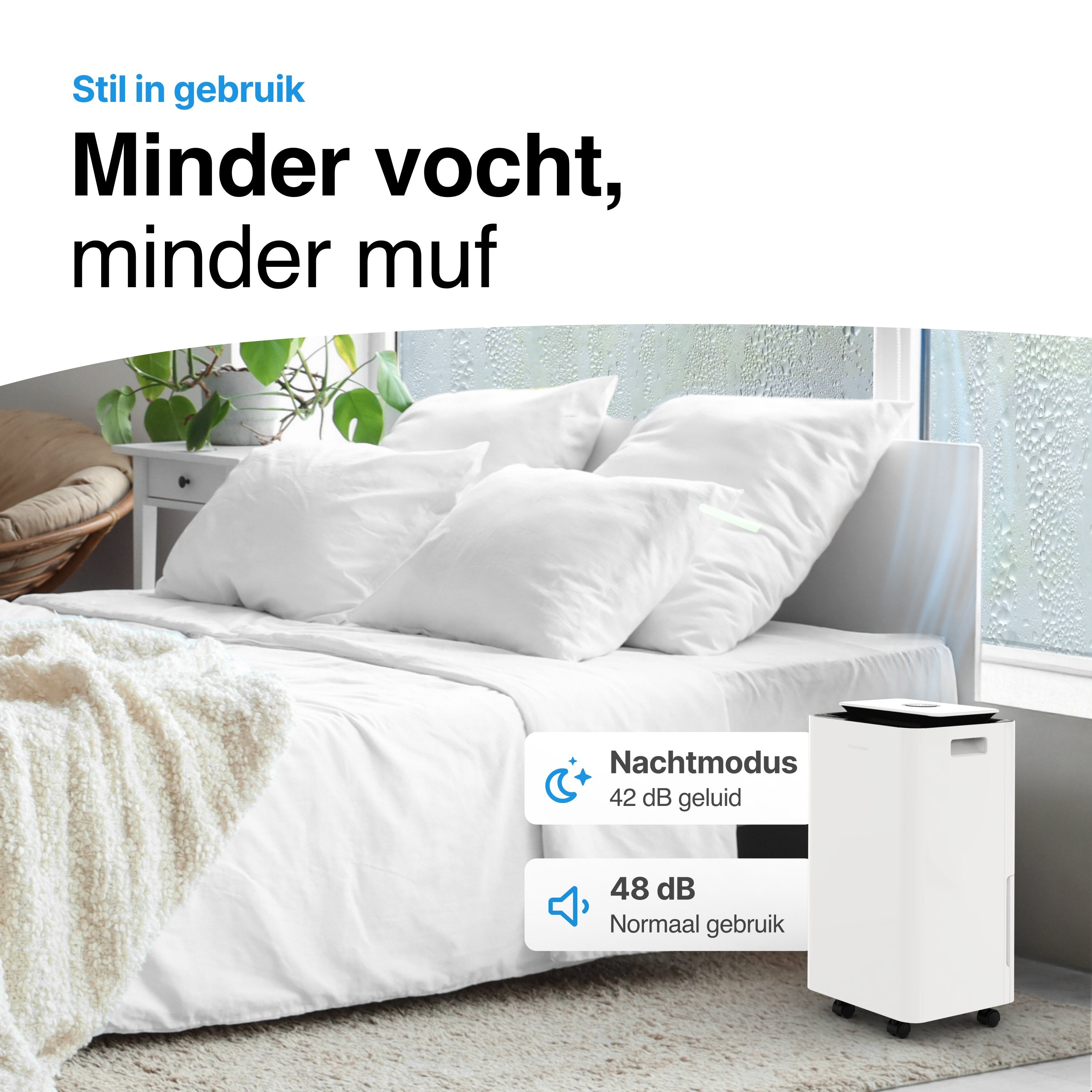 Luchtontvochtiger en Luchtreiniger - 12L - HEPA filter - 210W - Wit - Vivid Green