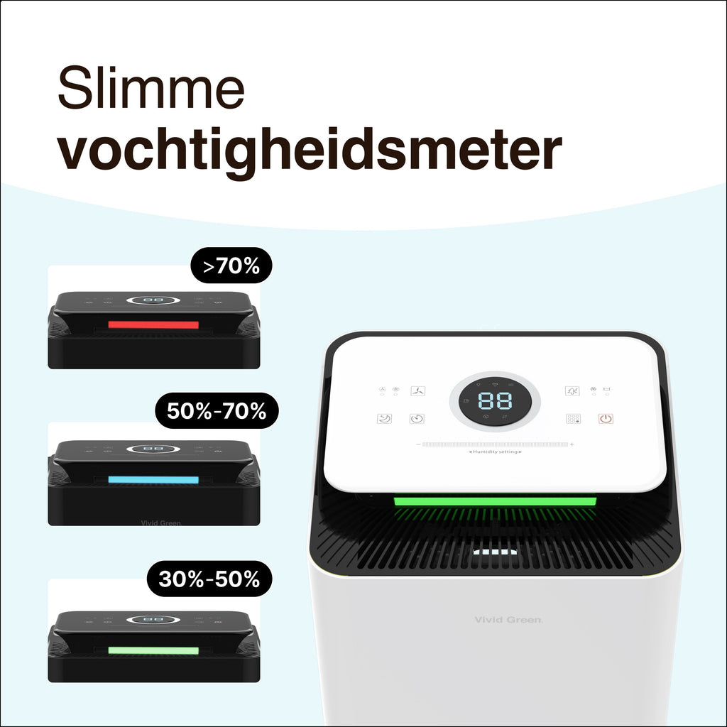 Luchtontvochtiger en Luchtreiniger - 12L - HEPA filter - 210W - Wit - Vivid Green