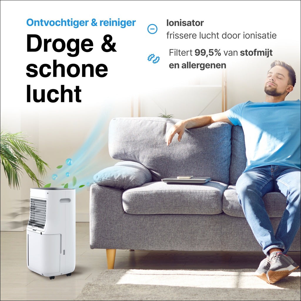 Luchtontvochtiger en Luchtreiniger - 16L - HEPA filter - 240W - Wit - Vivid Green