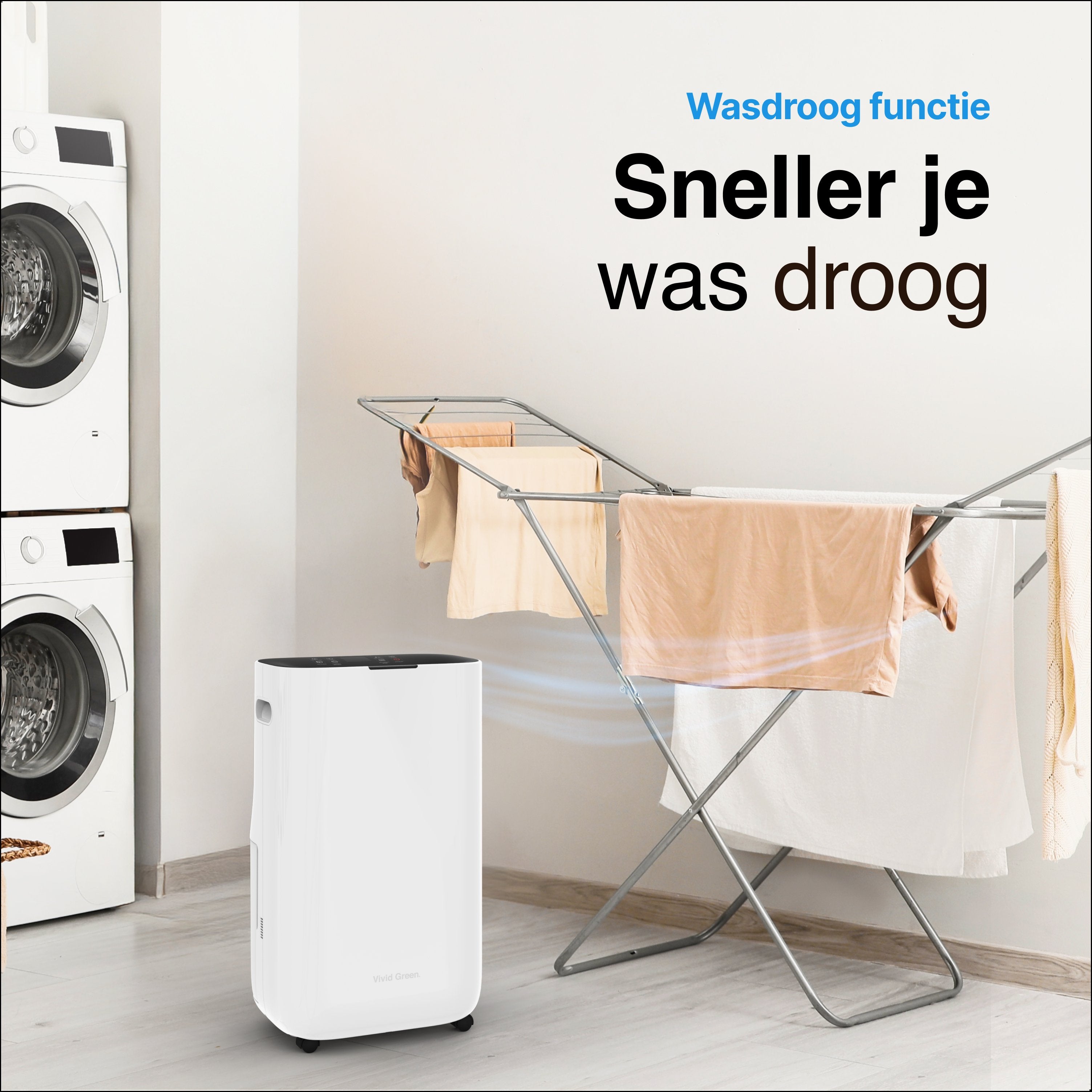 Luchtontvochtiger en Luchtreiniger - 20L - HEPA filter - 320W- Wit- Vivid Green