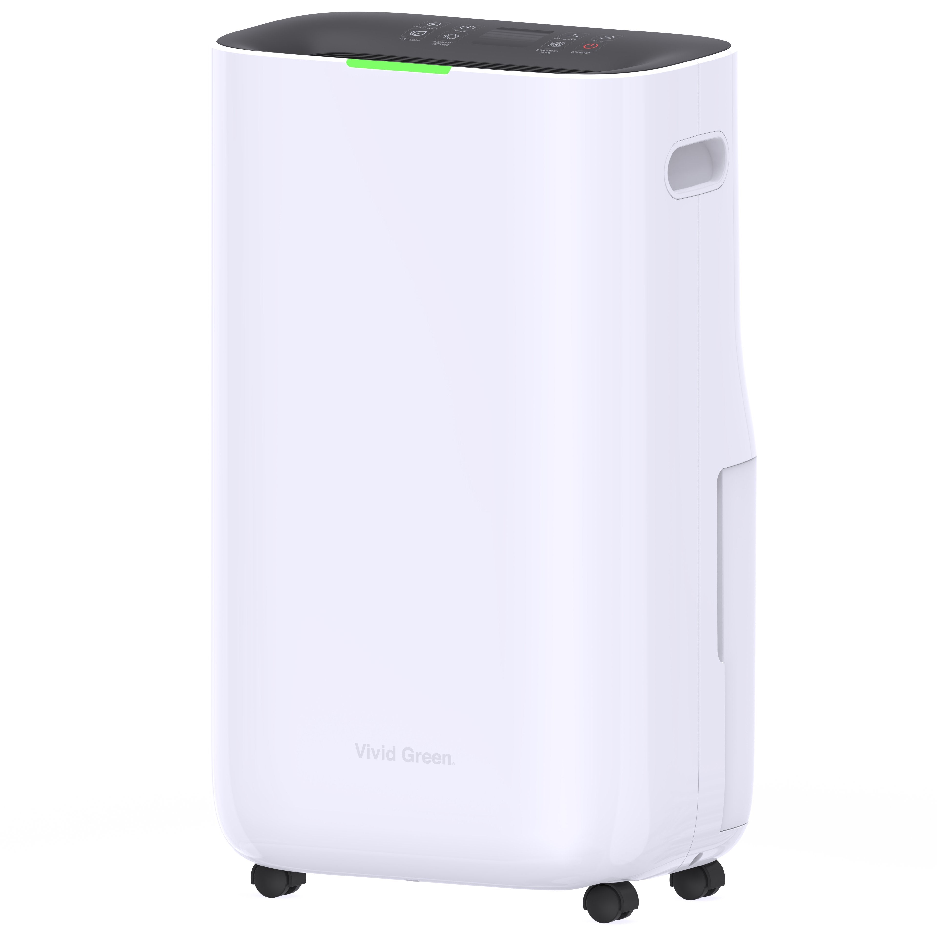 Luchtontvochtiger en Luchtreiniger - 20L - HEPA filter - 320W- Wit- Vivid Green