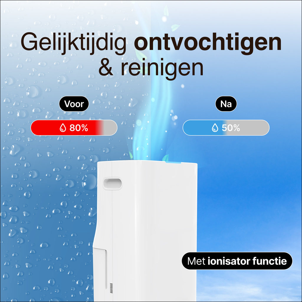 Luchtontvochtiger en Luchtreiniger - 20L - HEPA filter - 320W- Wit- Vivid Green