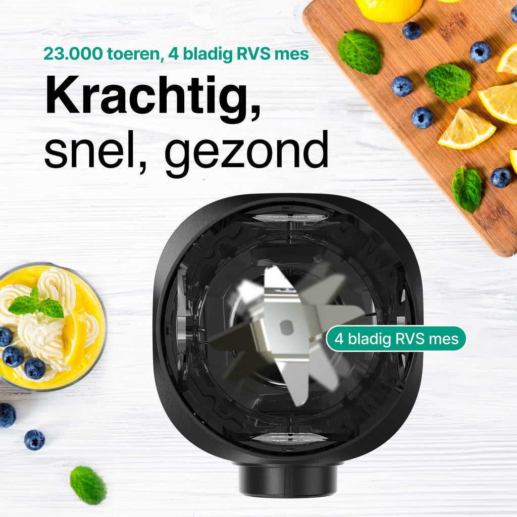 Smoothie Blender to go met 2x Beker 600ML – Maker - Zwart – Vivid Green