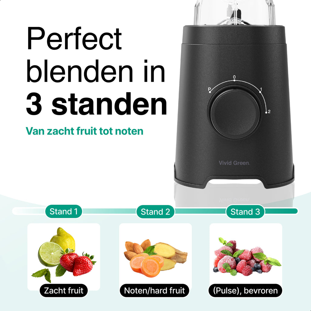 Smoothie Blender to go met 2x Beker 600ML – Maker - Zwart – Vivid Green