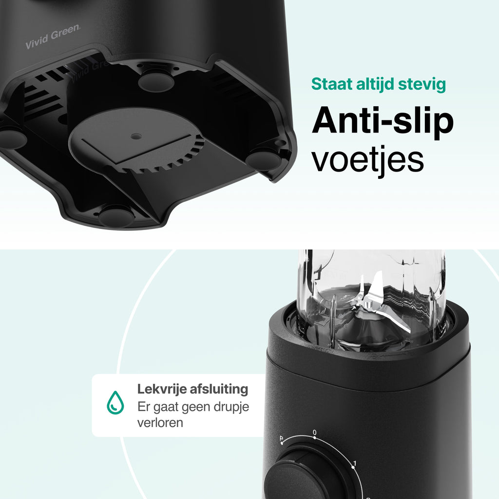 Smoothie Blender to go met 2x Beker 600ML – Maker - Zwart – Vivid Green
