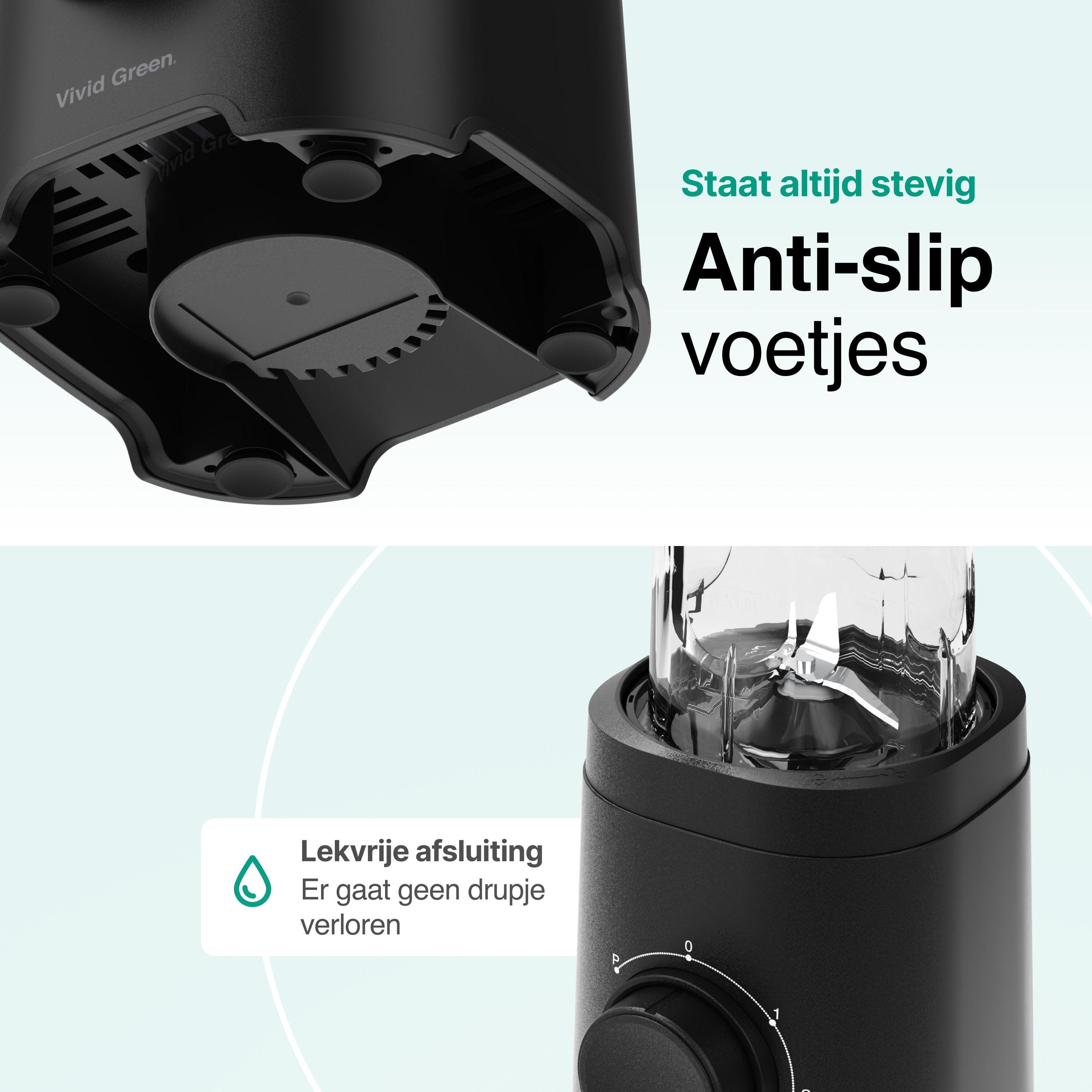Smoothie Blender to go met 2x Beker 600ML – Maker - Zwart – Vivid Green