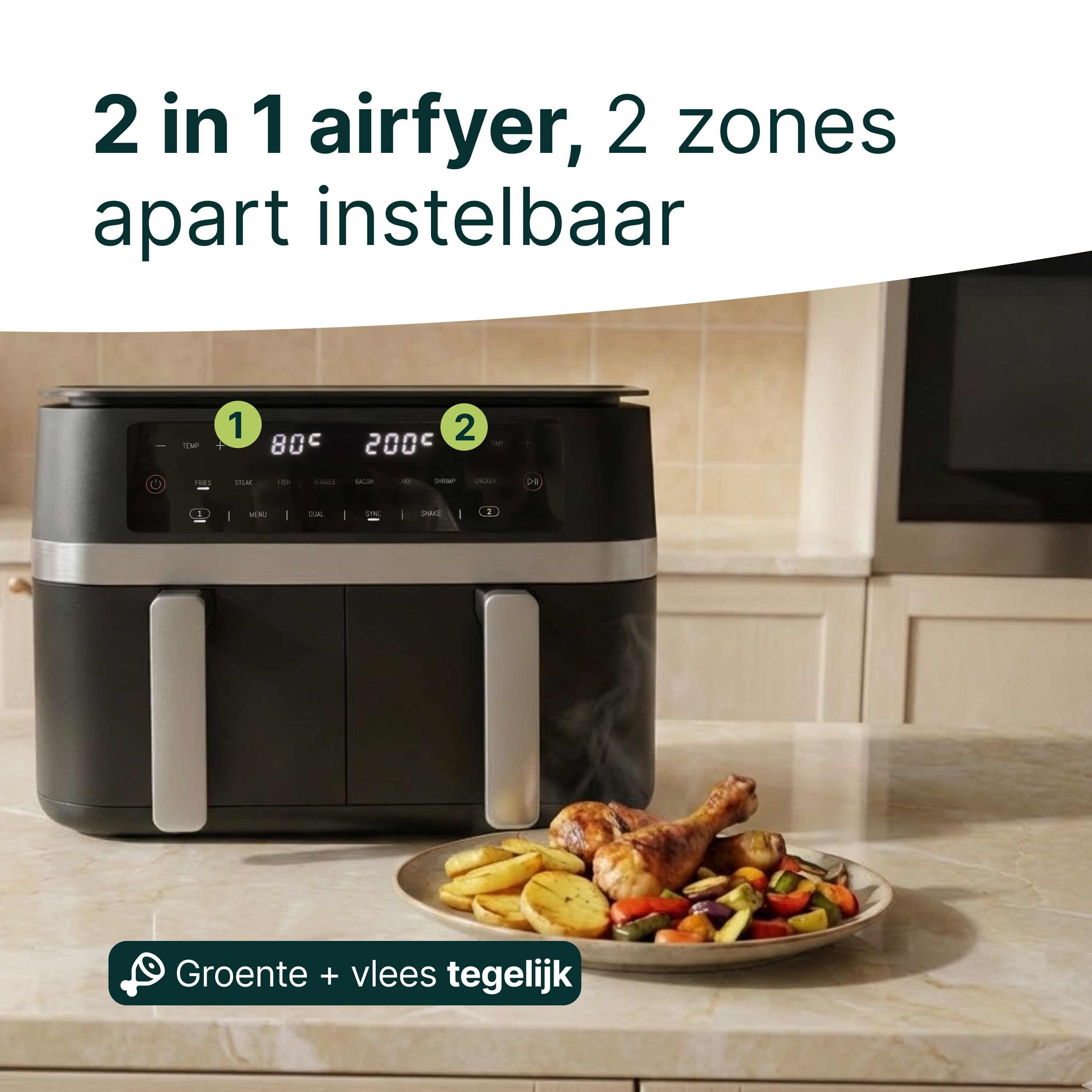 Vivid Green Dubbele Airfryer XXL