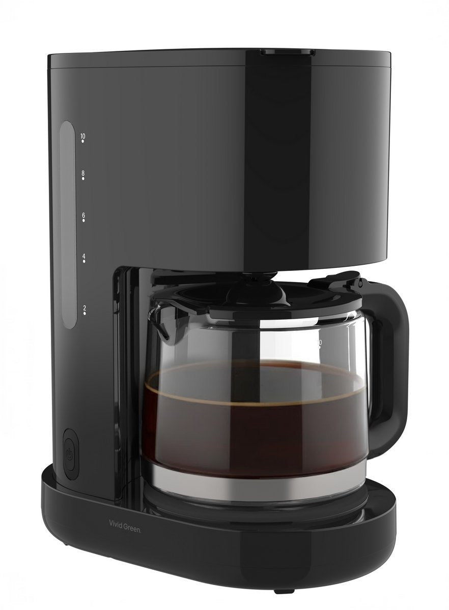 Koffiezetapparaat Filterkoffie 1,25 Liter Met Glazen Kan & Herbruikbaar Filter - 10 Kopjes - Druppelstop - Zwart - Vivid Green