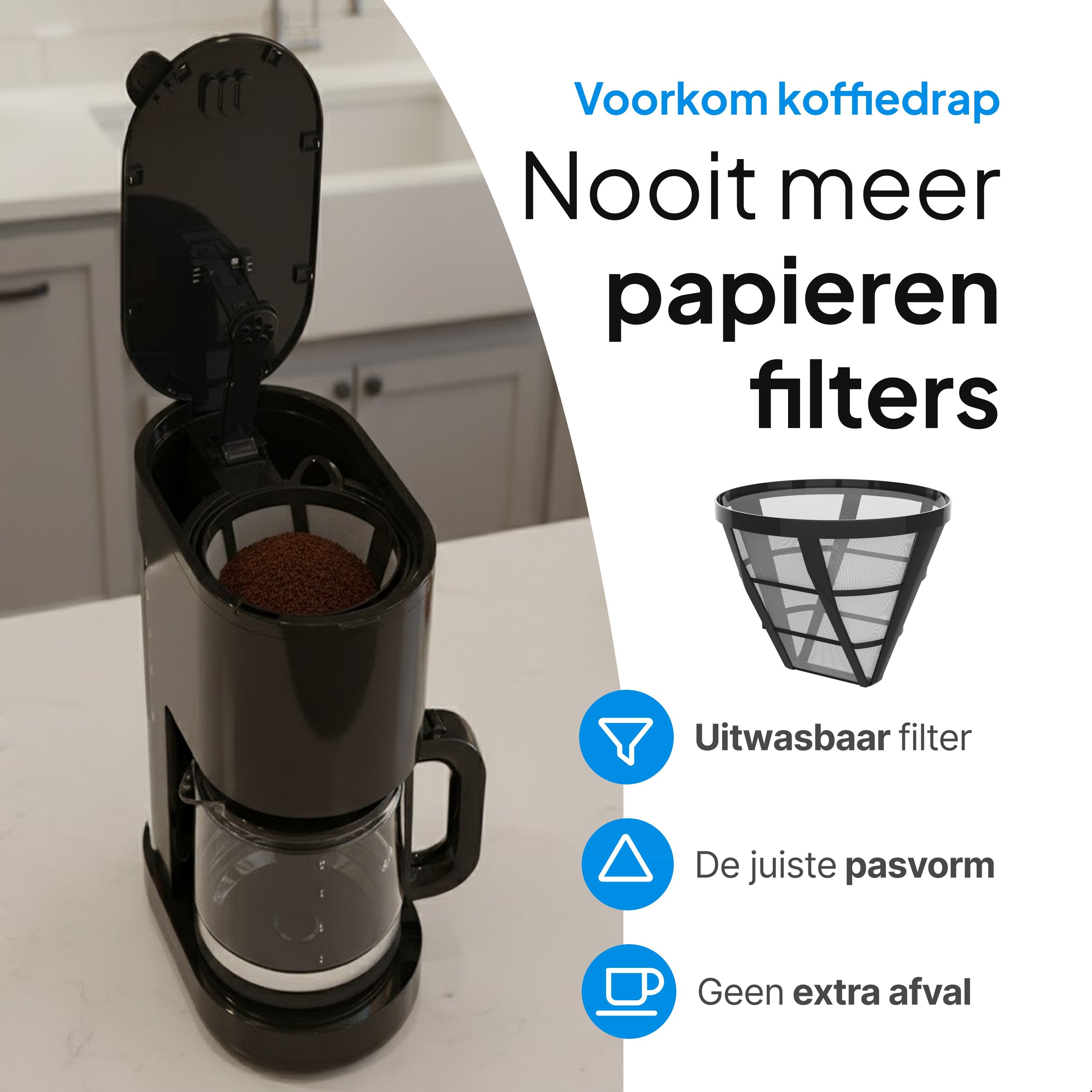 Koffiezetapparaat Filterkoffie 1,25 Liter Met Glazen Kan & Herbruikbaar Filter - 10 Kopjes - Druppelstop - Zwart - Vivid Green