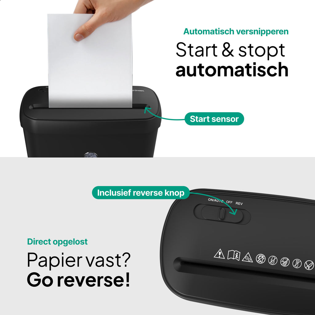 Papierversnipperaar Voor Thuis - Compacte Papiervernietiger 8 Liter - Vernietigt 6 Vel - Stroken P2 - Zwart - Vivid Green