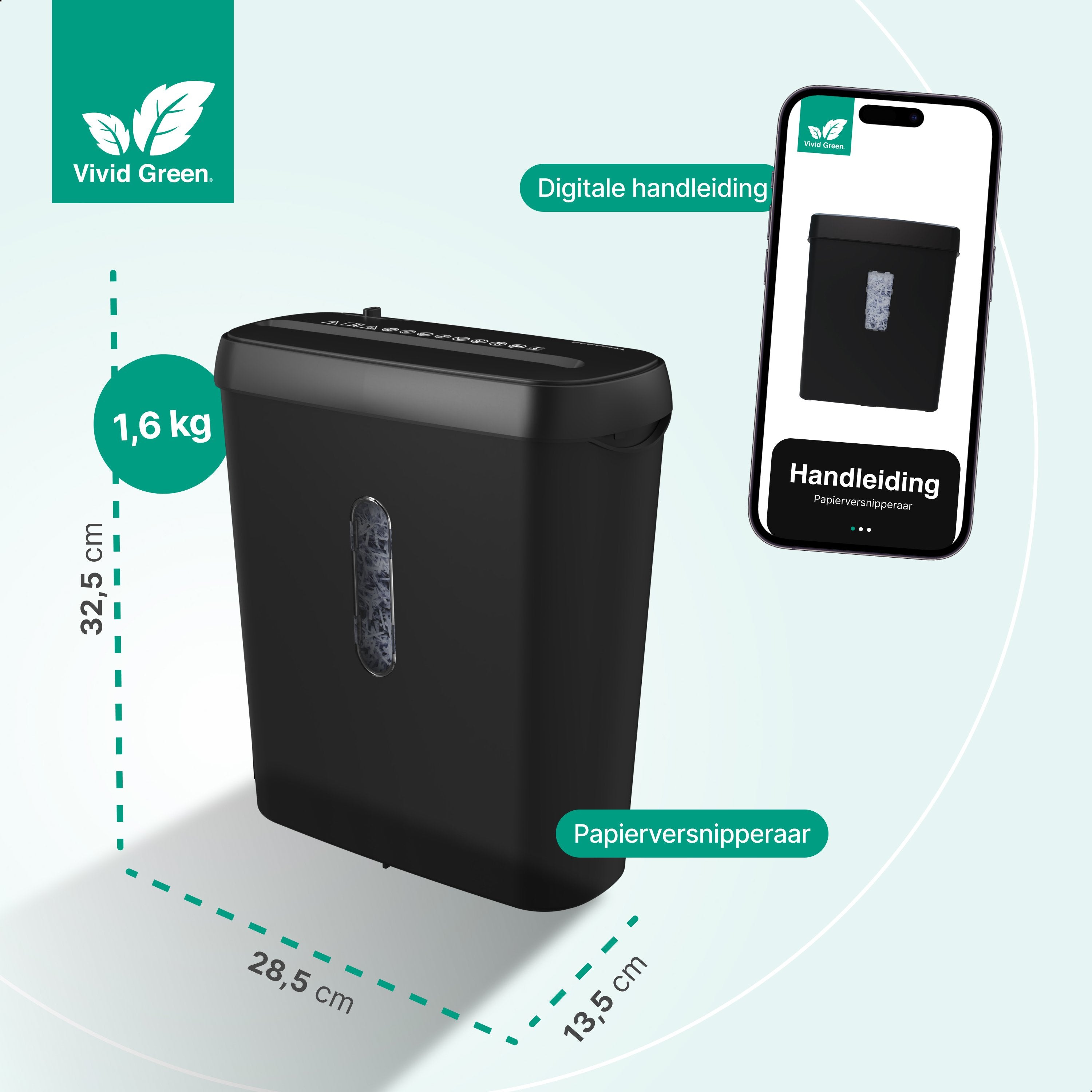 Papierversnipperaar Voor Thuis - Compacte Papiervernietiger 8 Liter - Vernietigt 6 Vel - Stroken P2 - Zwart - Vivid Green