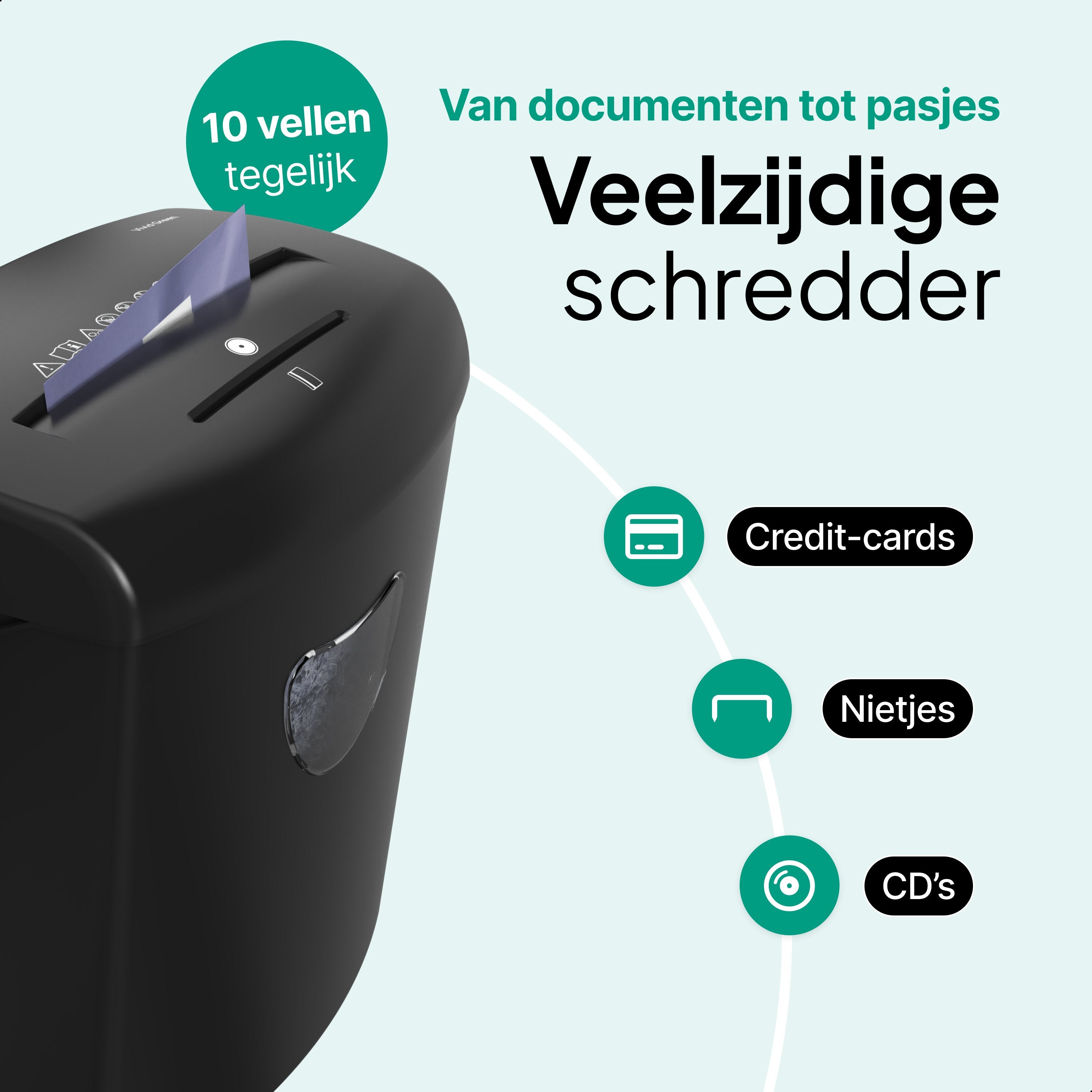 Papierversnipperaar P4 Cross Cut - Papiervernietiger Voor Thuis & Kantoor - 21 Liter - 10 Vellen - Vernietigt ook CD's & Pasjes - Zwart