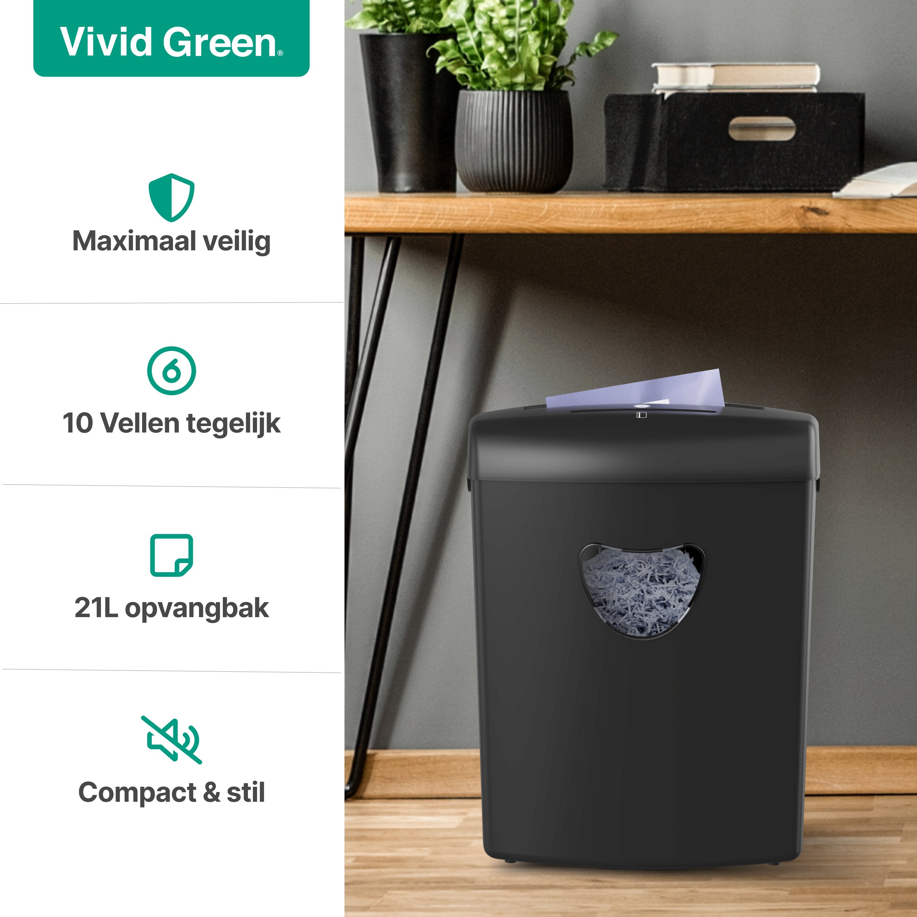 Papierversnipperaar P4 Cross Cut - Papiervernietiger Voor Thuis & Kantoor - 21 Liter - 10 Vellen - Vernietigt ook CD's & Pasjes - Zwart