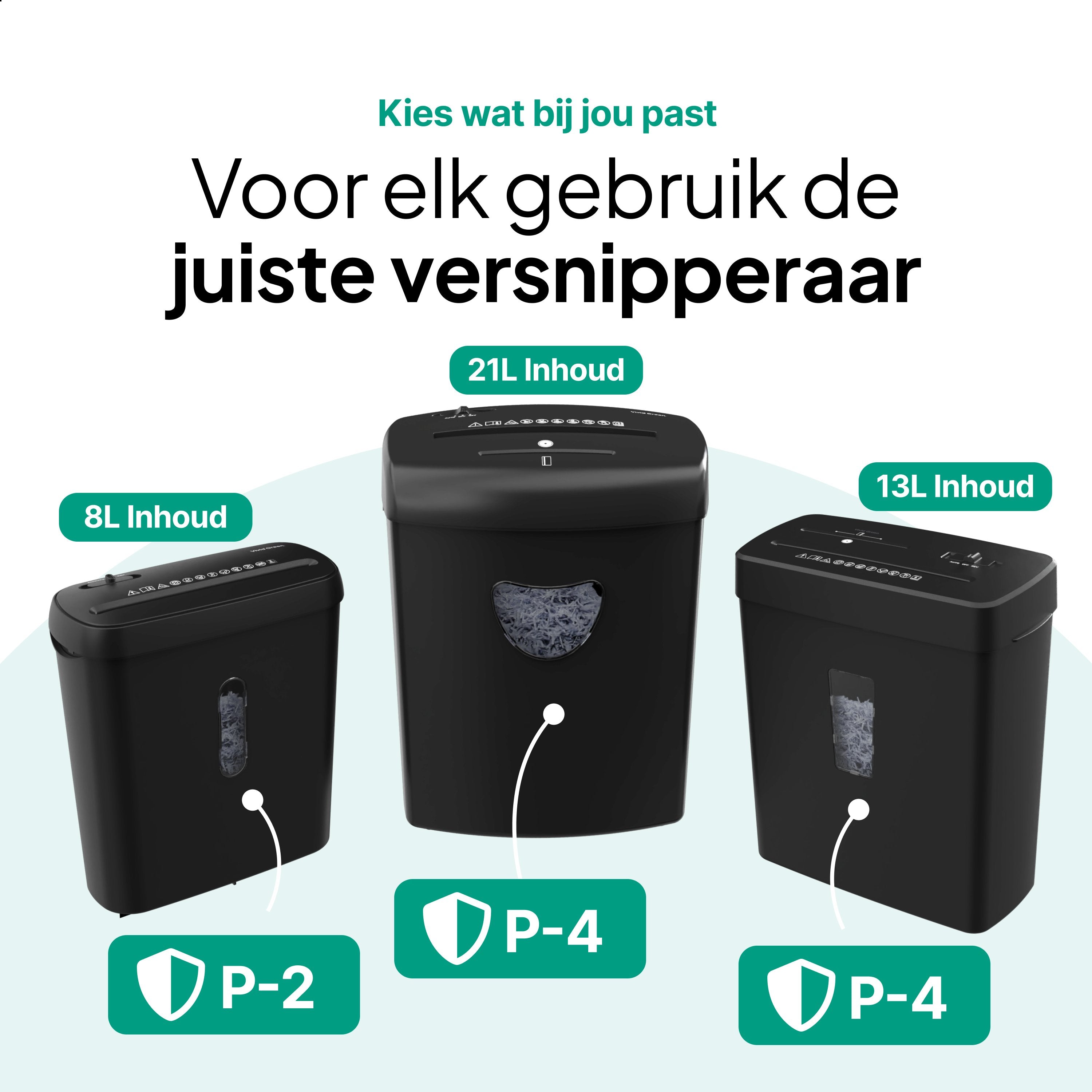 Papierversnipperaar P4 Cross Cut - Papiervernietiger Voor Thuis & Kantoor - 21 Liter - 10 Vellen - Vernietigt ook CD's & Pasjes - Zwart