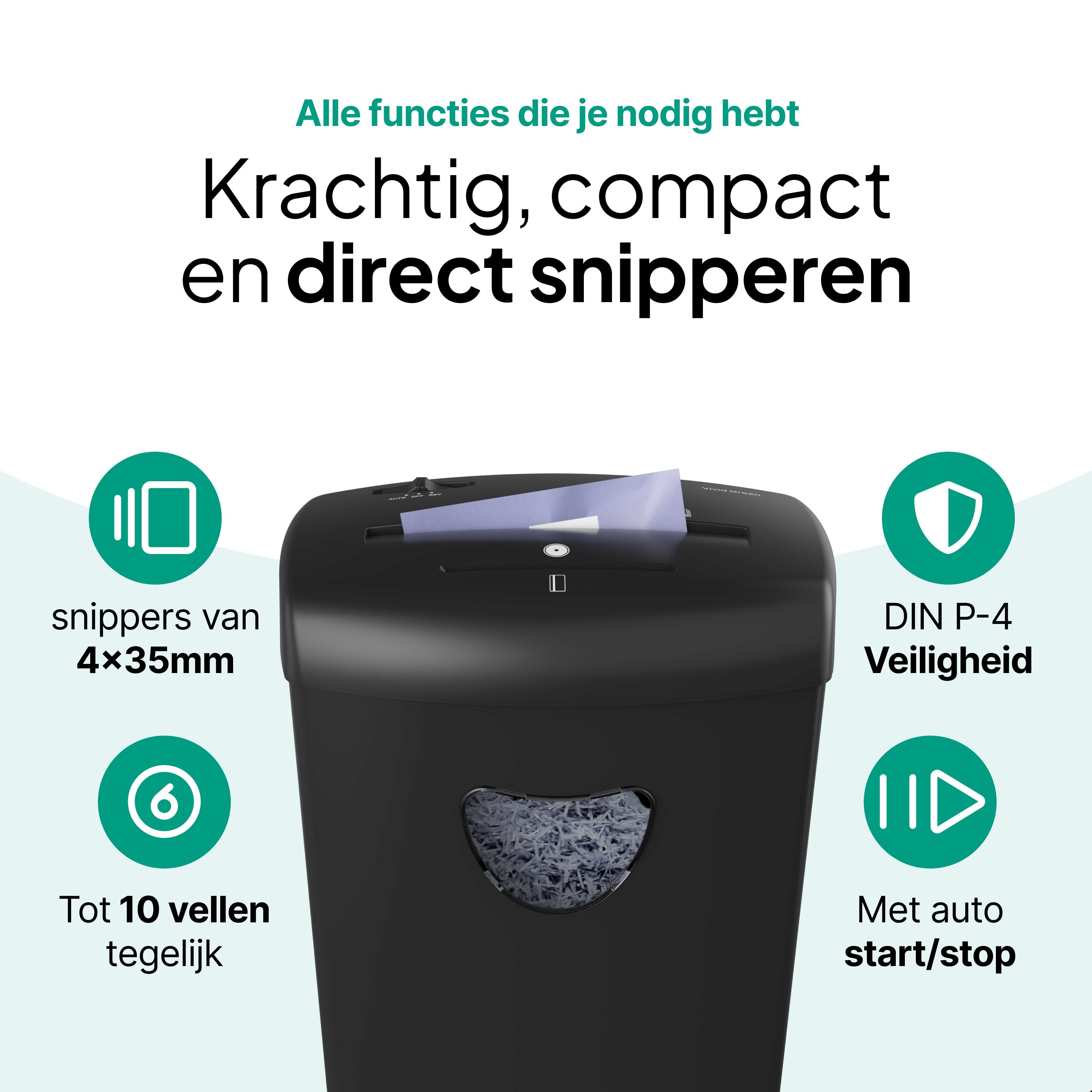 Papierversnipperaar P4 Cross Cut - Papiervernietiger Voor Thuis & Kantoor - 21 Liter - 10 Vellen - Vernietigt ook CD's & Pasjes - Zwart
