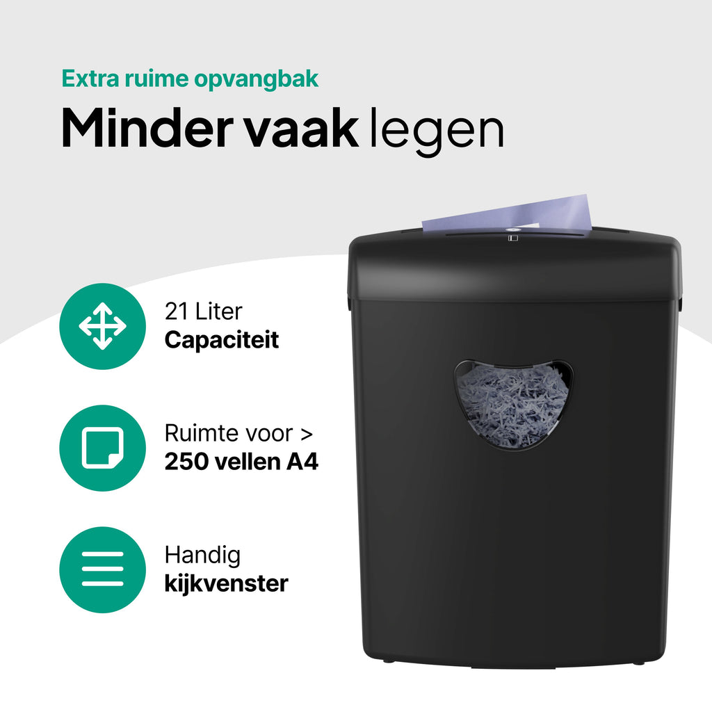 Papierversnipperaar P4 Cross Cut - Papiervernietiger Voor Thuis & Kantoor - 21 Liter - 10 Vellen - Vernietigt ook CD's & Pasjes - Zwart