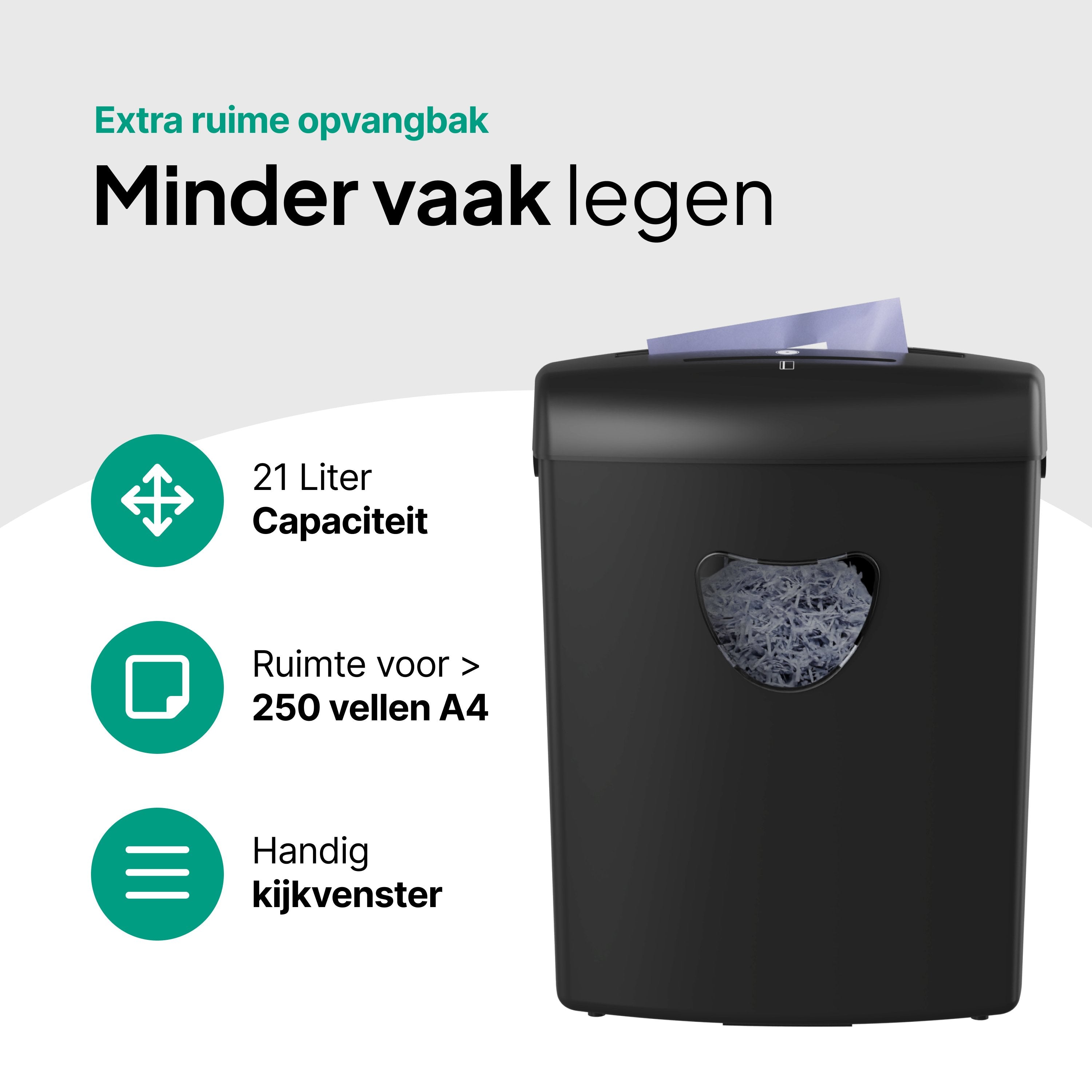 Papierversnipperaar P4 Cross Cut - Papiervernietiger Voor Thuis & Kantoor - 21 Liter - 10 Vellen - Vernietigt ook CD's & Pasjes - Zwart