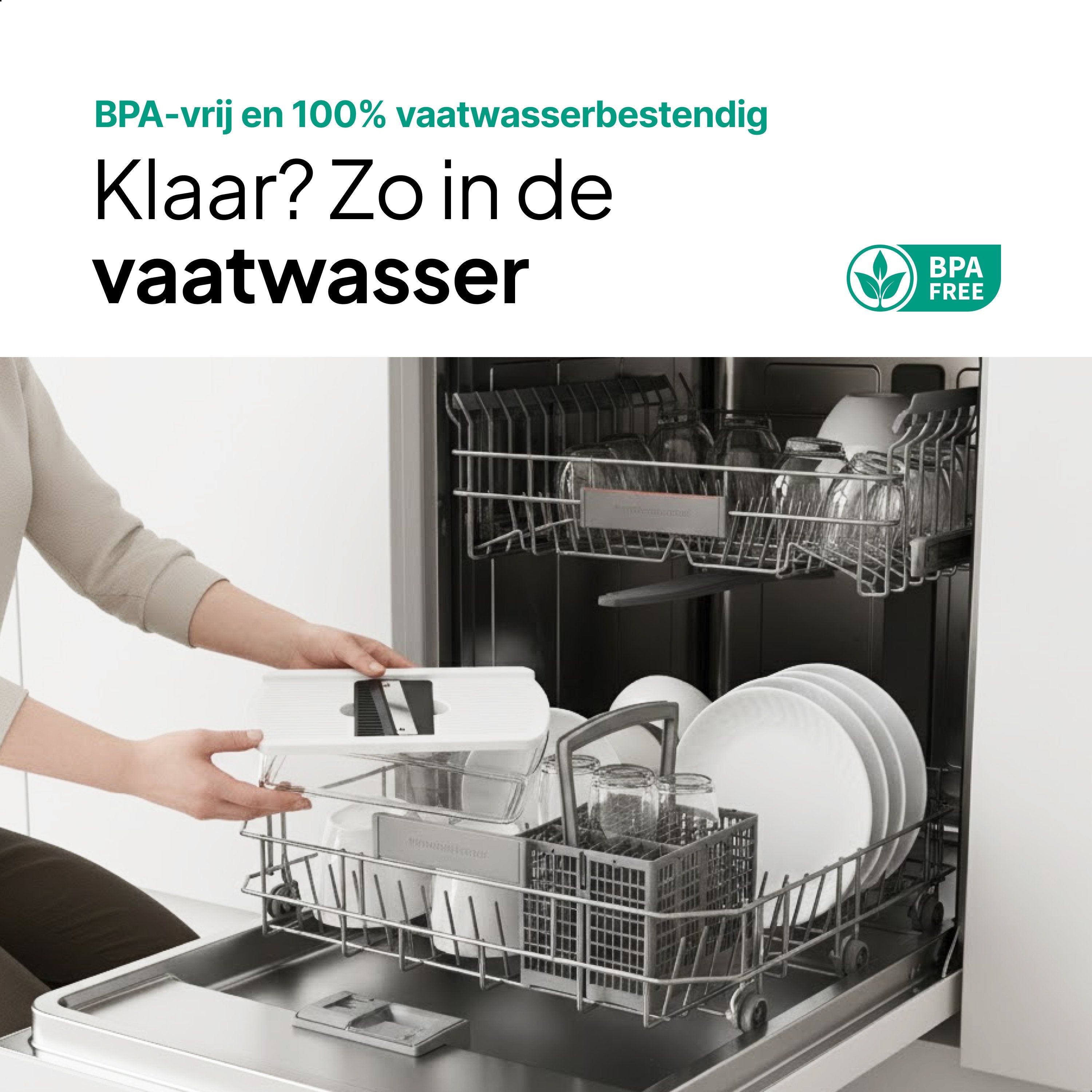Mandoline Keukensnijder & Groentesnijder - Multifunctioneel 6-in-1 - Met Opvangbak 1,7L - RVS Messen & Veiligheidshouder - Wit - Vivid Green