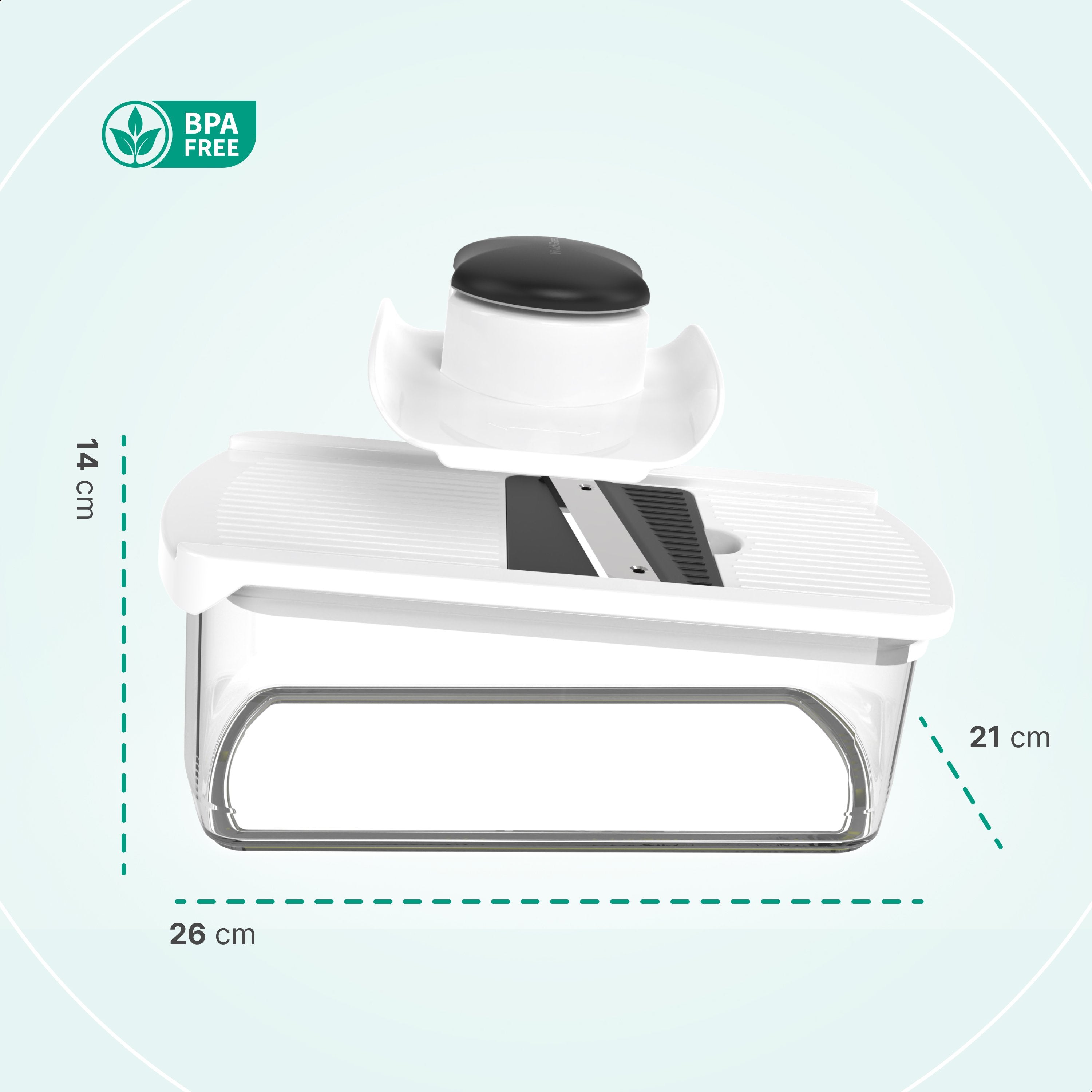 Mandoline Keukensnijder & Groentesnijder - Multifunctioneel 6-in-1 - Met Opvangbak 1,7L - RVS Messen & Veiligheidshouder - Wit - Vivid Green